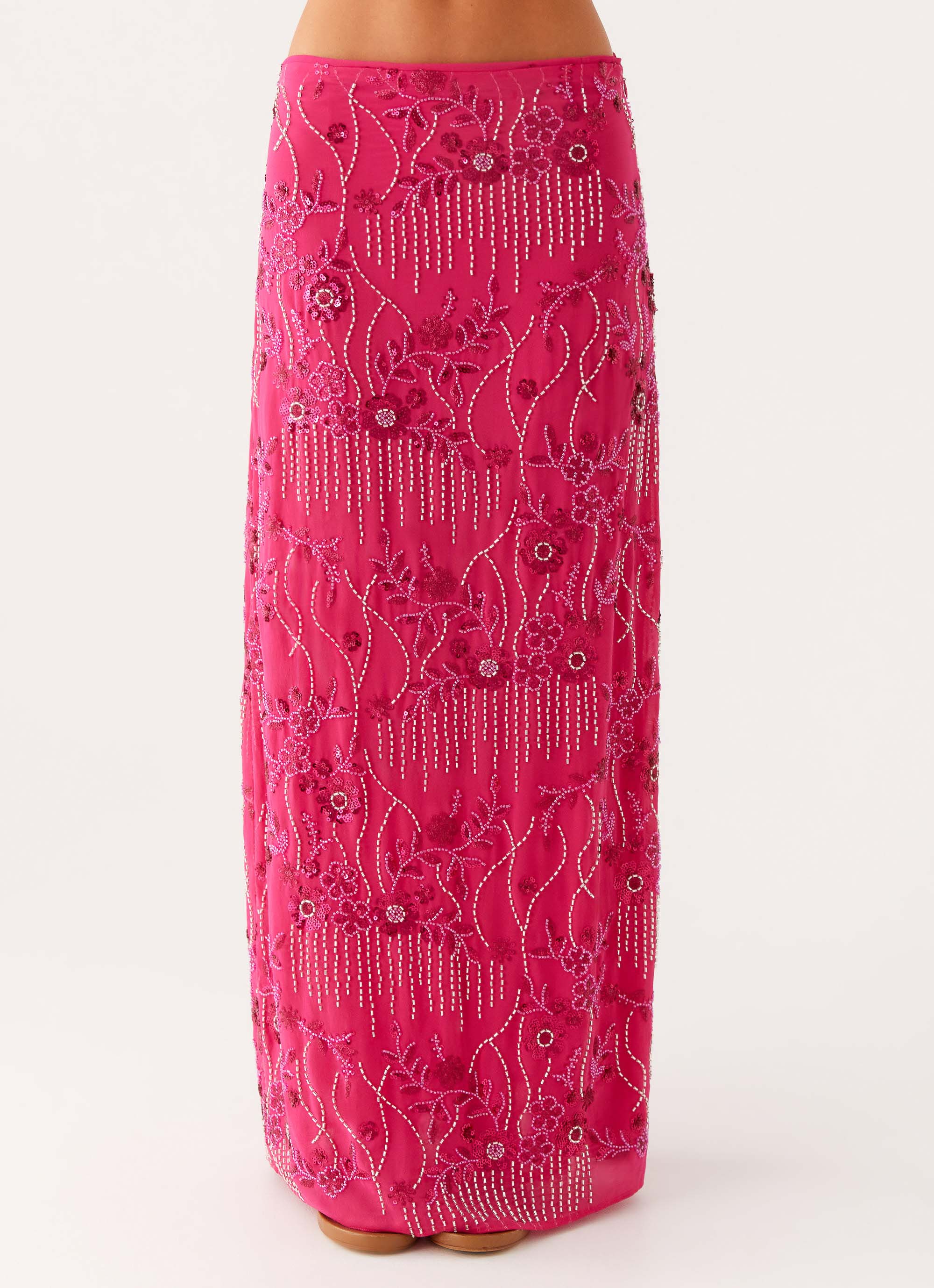 Corinna Low Rise Sequin Maxi Skirt - Fuchsia - Image 4