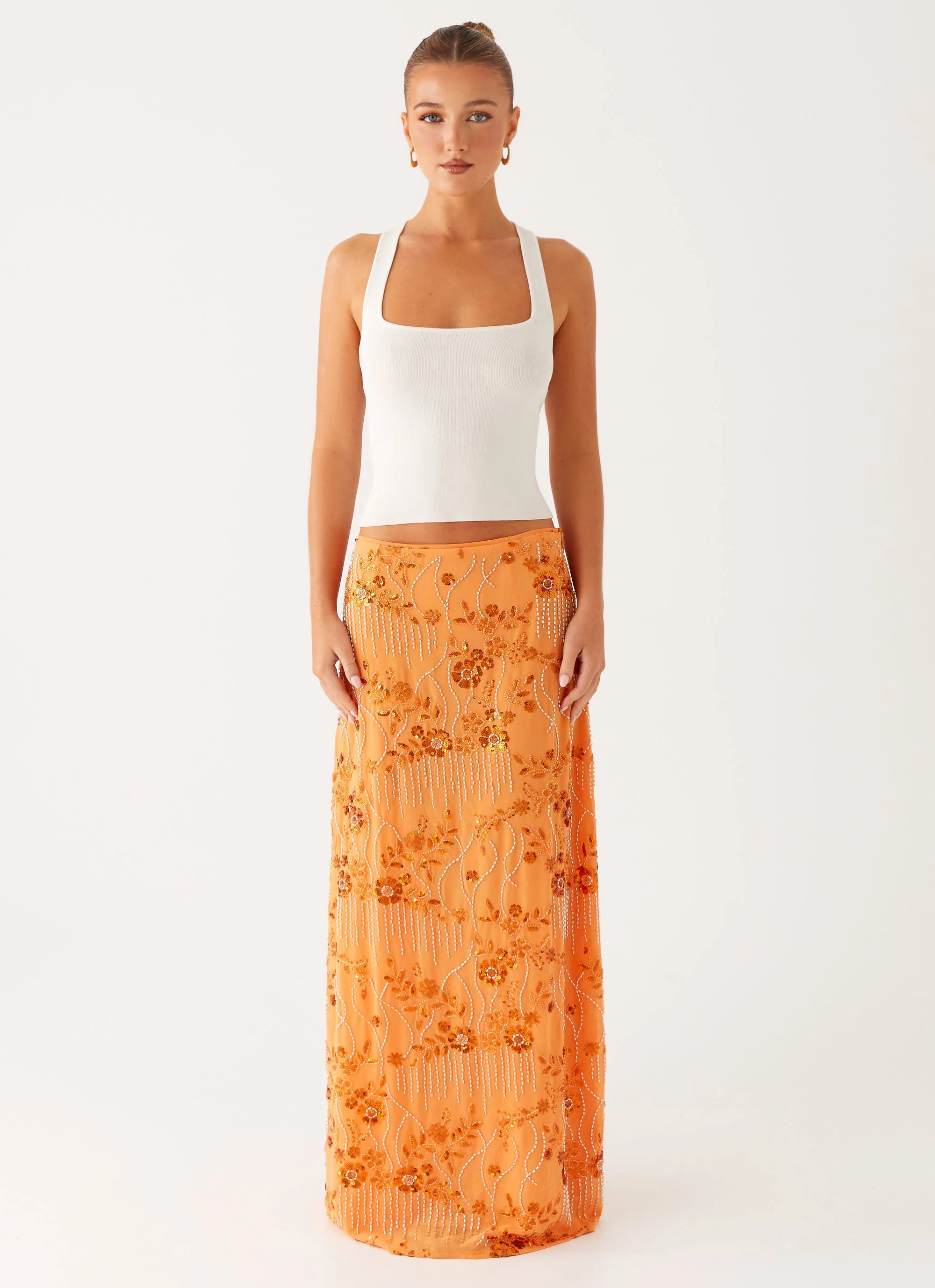 Corinna Low Rise Sequin Maxi Skirt - Orange - Image 3
