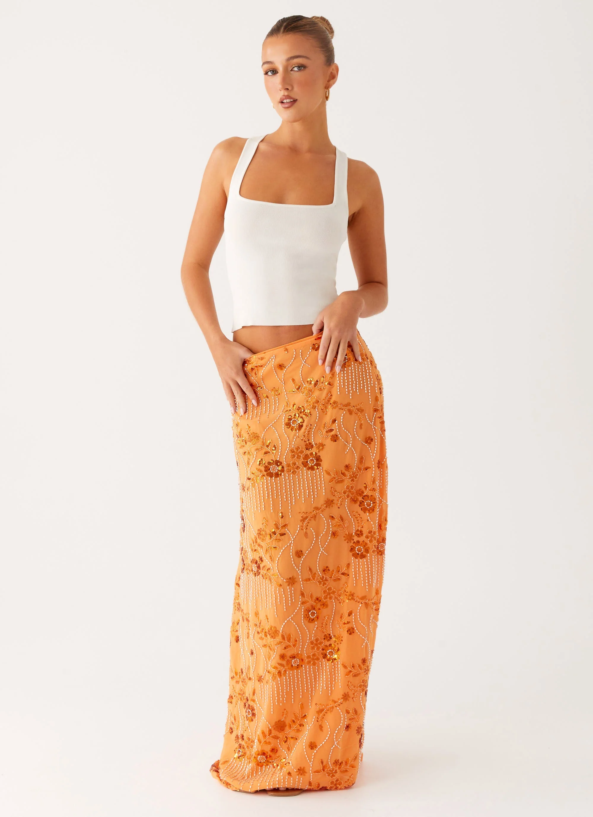 Corinna Low Rise Sequin Maxi Skirt - Orange - Image 4
