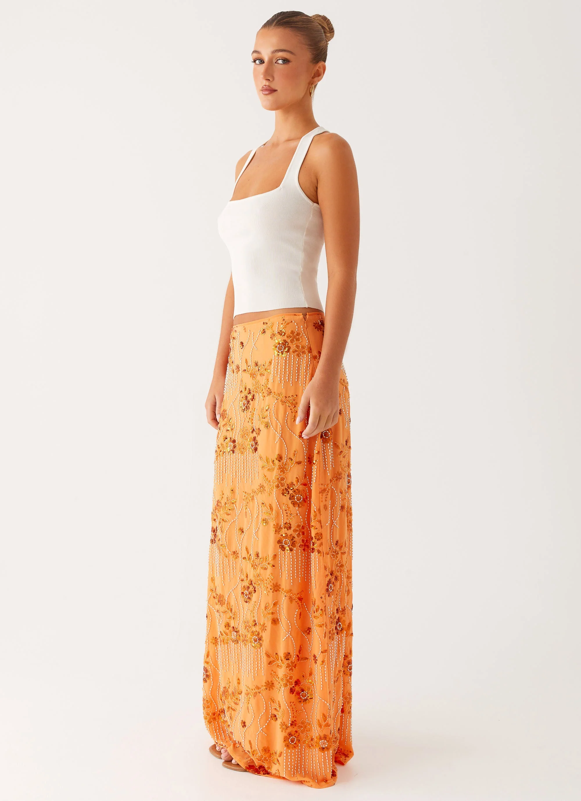 Corinna Low Rise Sequin Maxi Skirt - Orange - Image 8