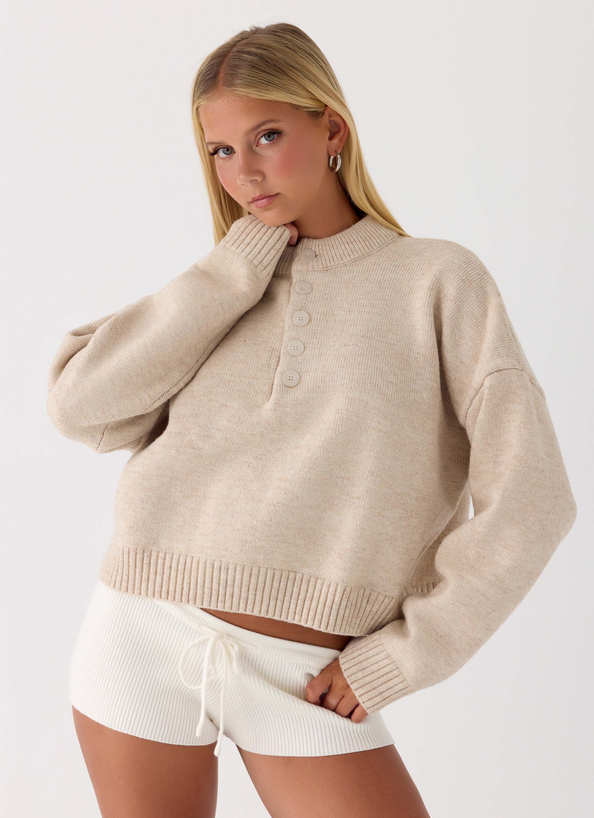 Cornelia Button Up Jumper - Oatmeal - Image 5