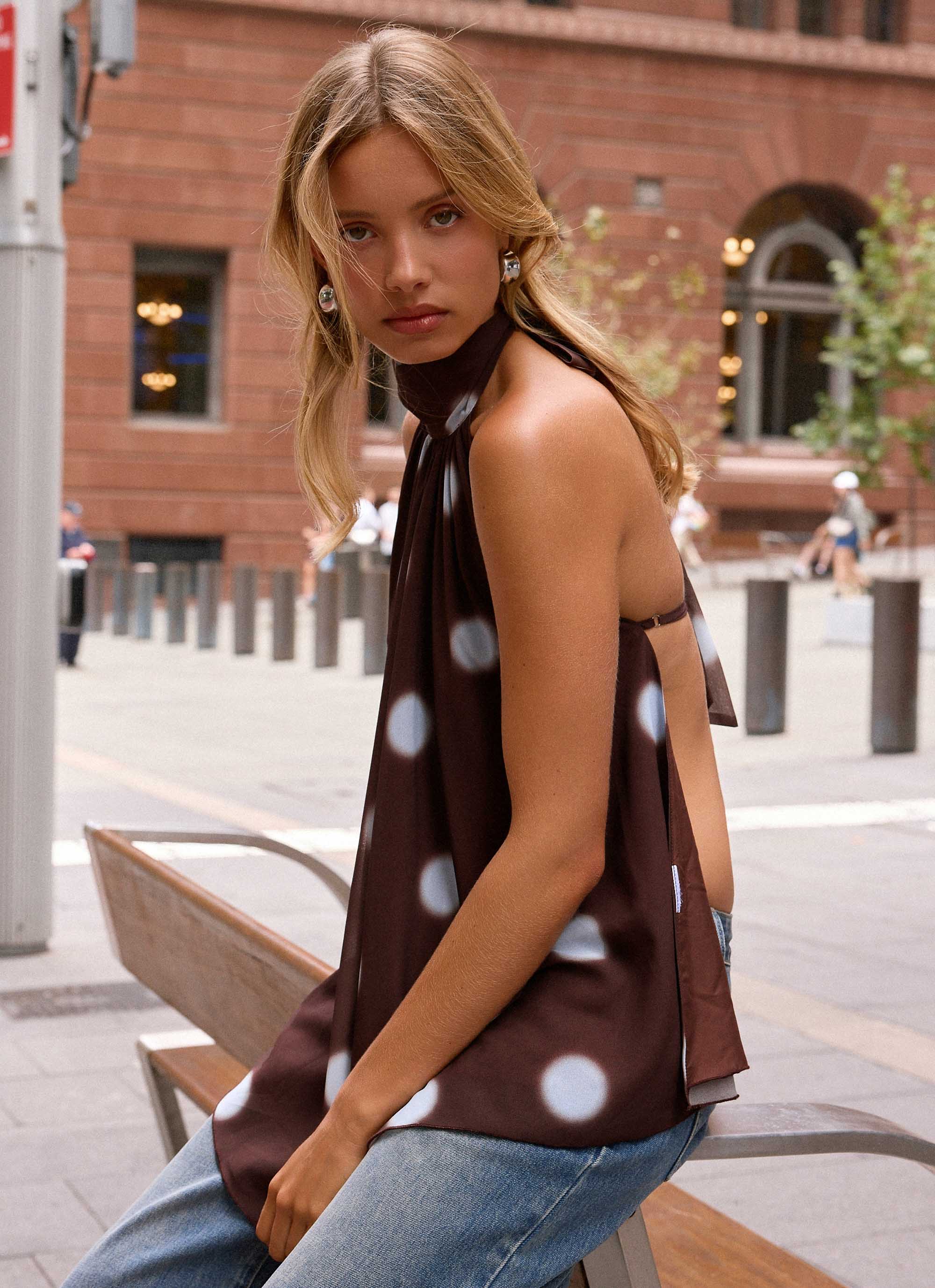 Corrida Backless Top - Chocolate Blue Dot - Image 2