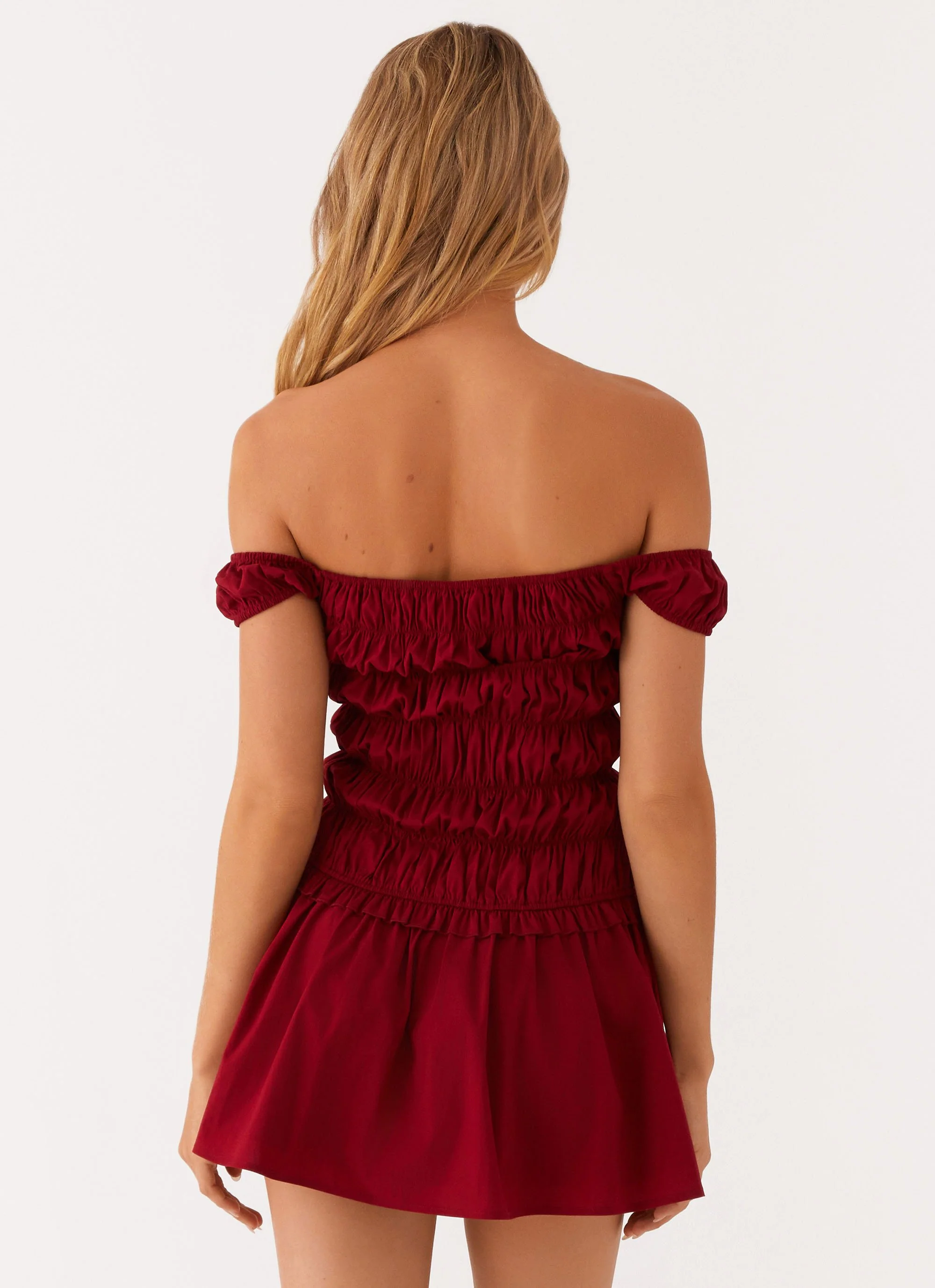 Countryside Off Shoulder Mini Dress - Deep Red - Image 5
