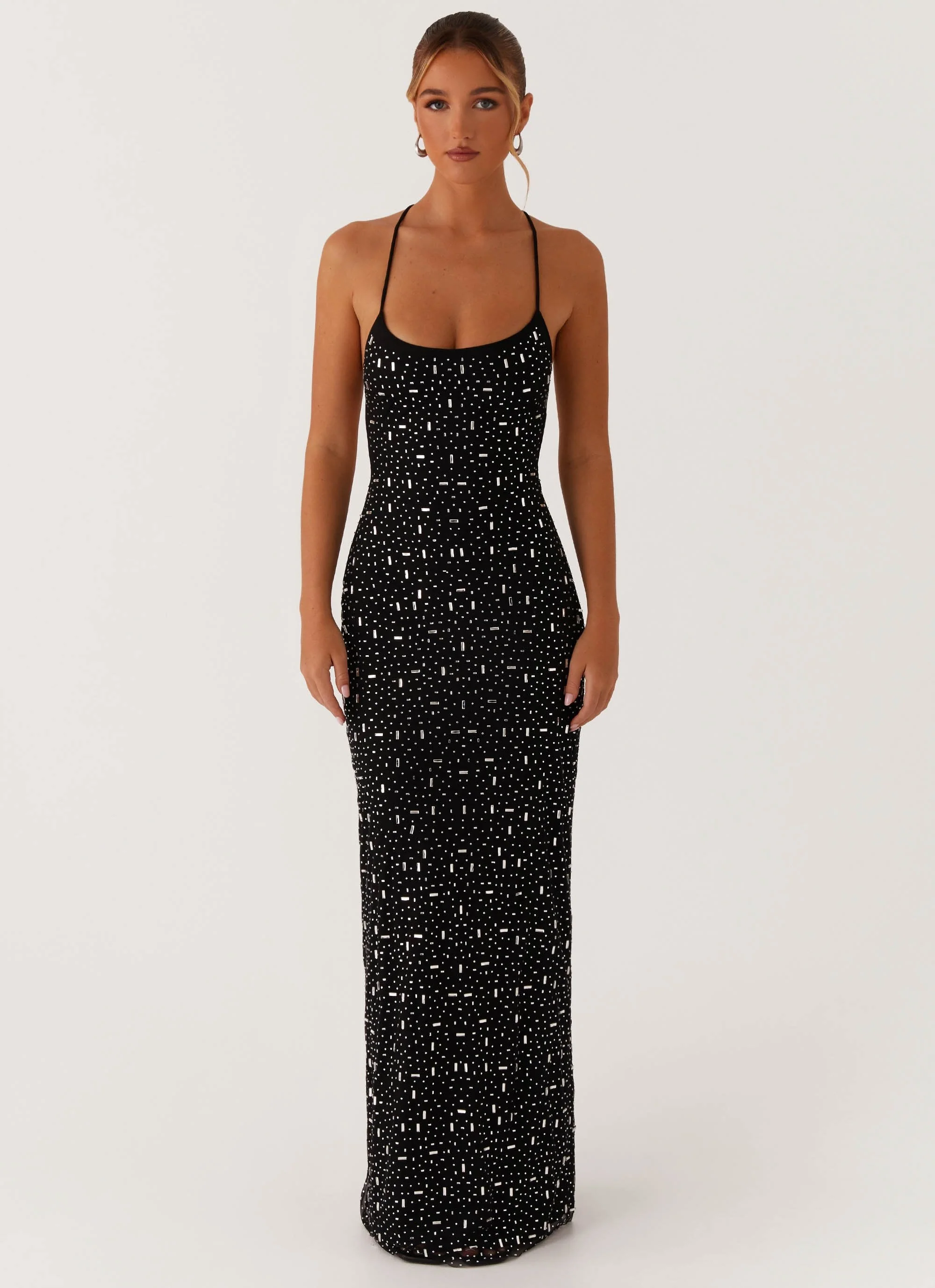 Cressida Rhinestone Mesh Maxi Dress - Black - Image 3