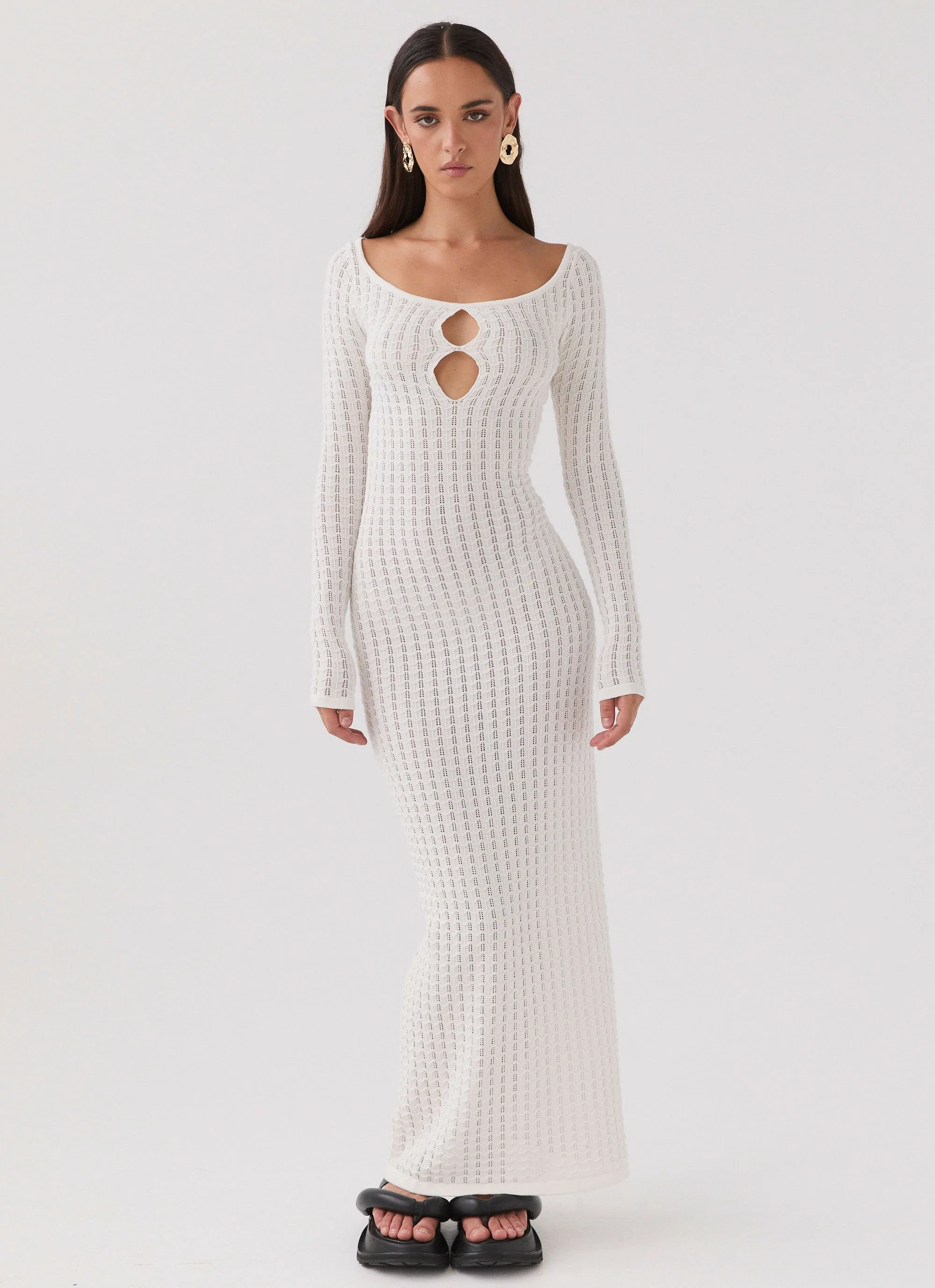Crystal Cascade Knit Maxi Dress - White - Image 4