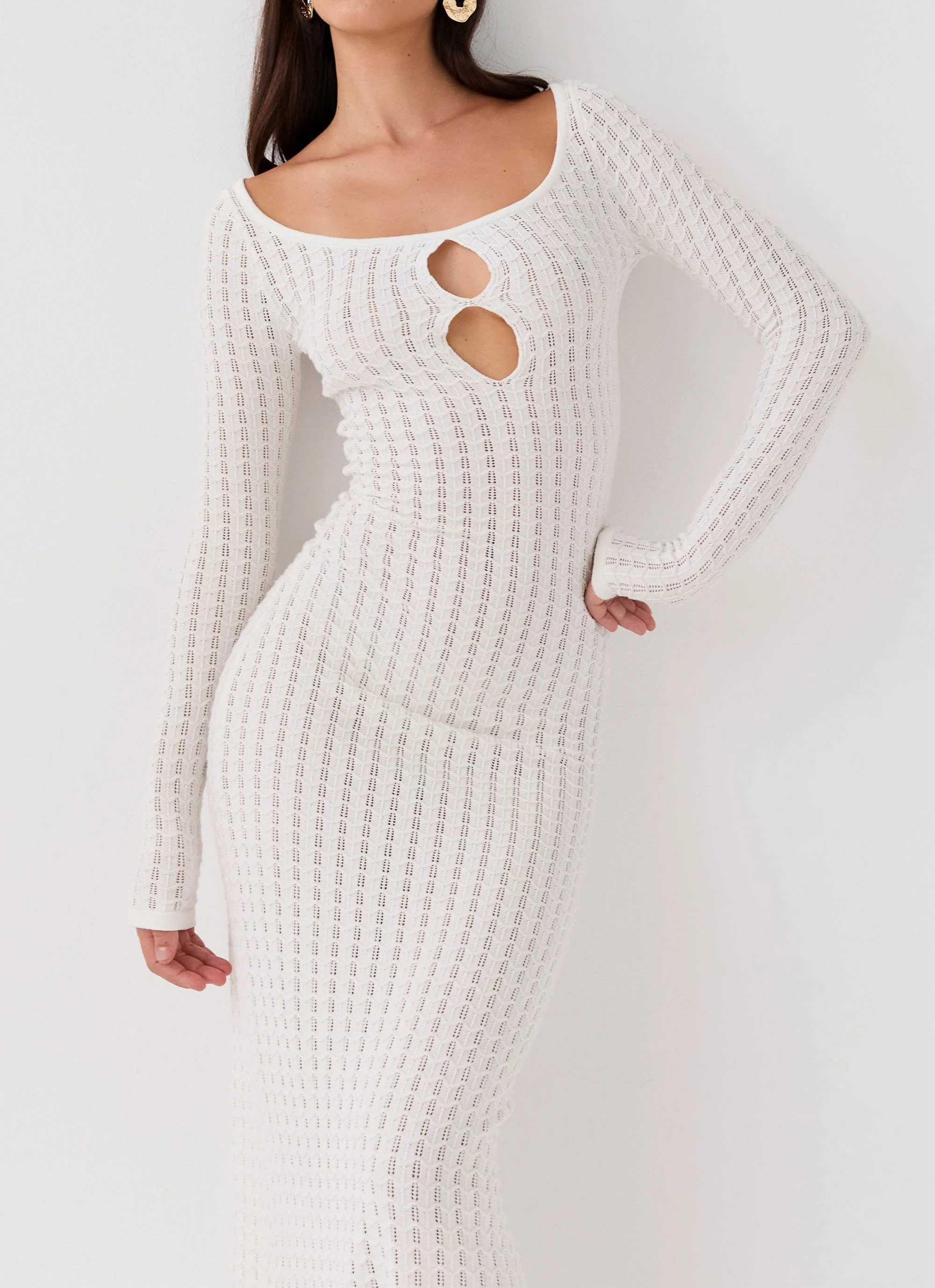 Crystal Cascade Knit Maxi Dress - White - Image 5