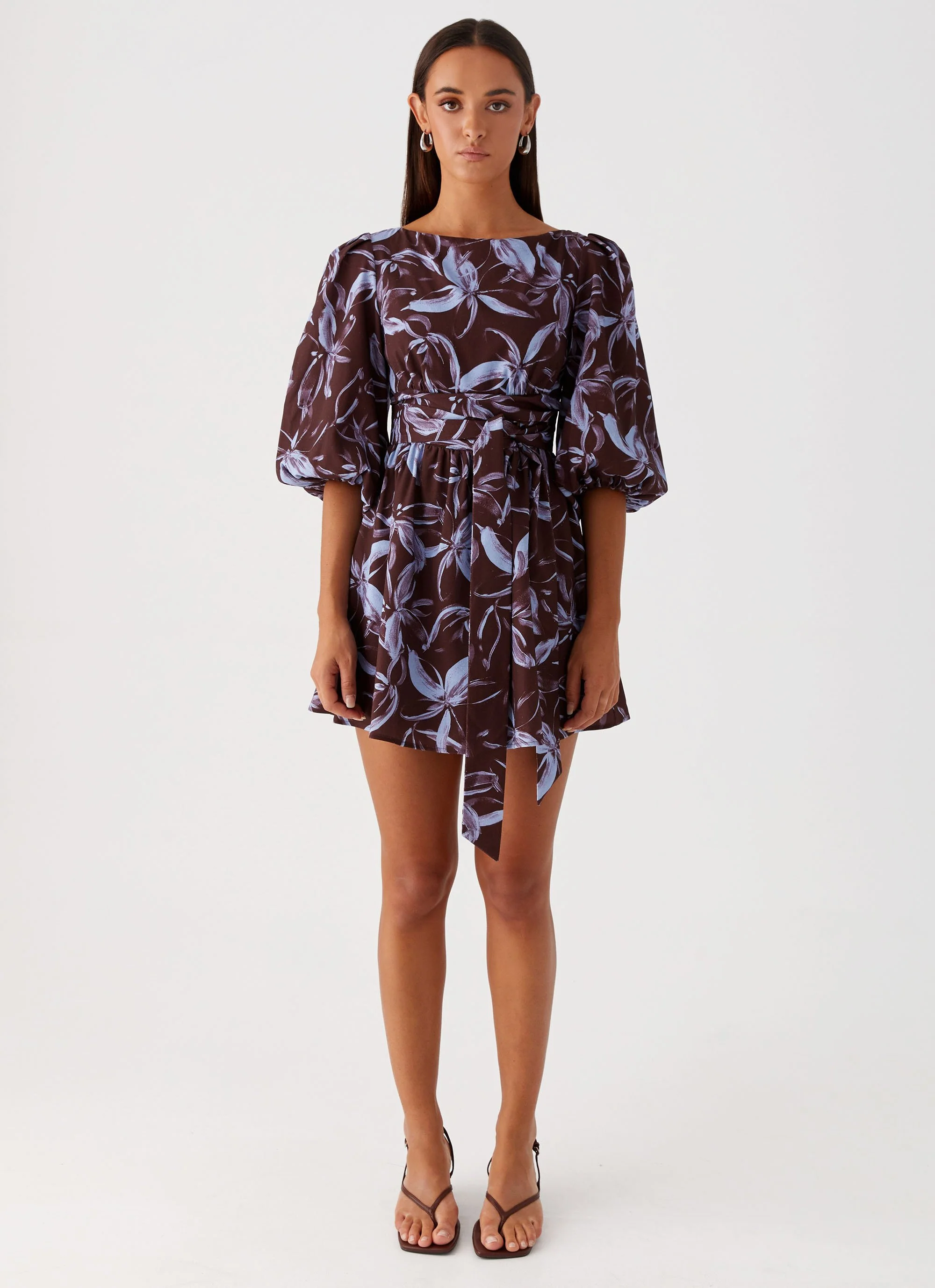 Crystal Dreams Mini Dress - Brown Purple Floral - Image 3
