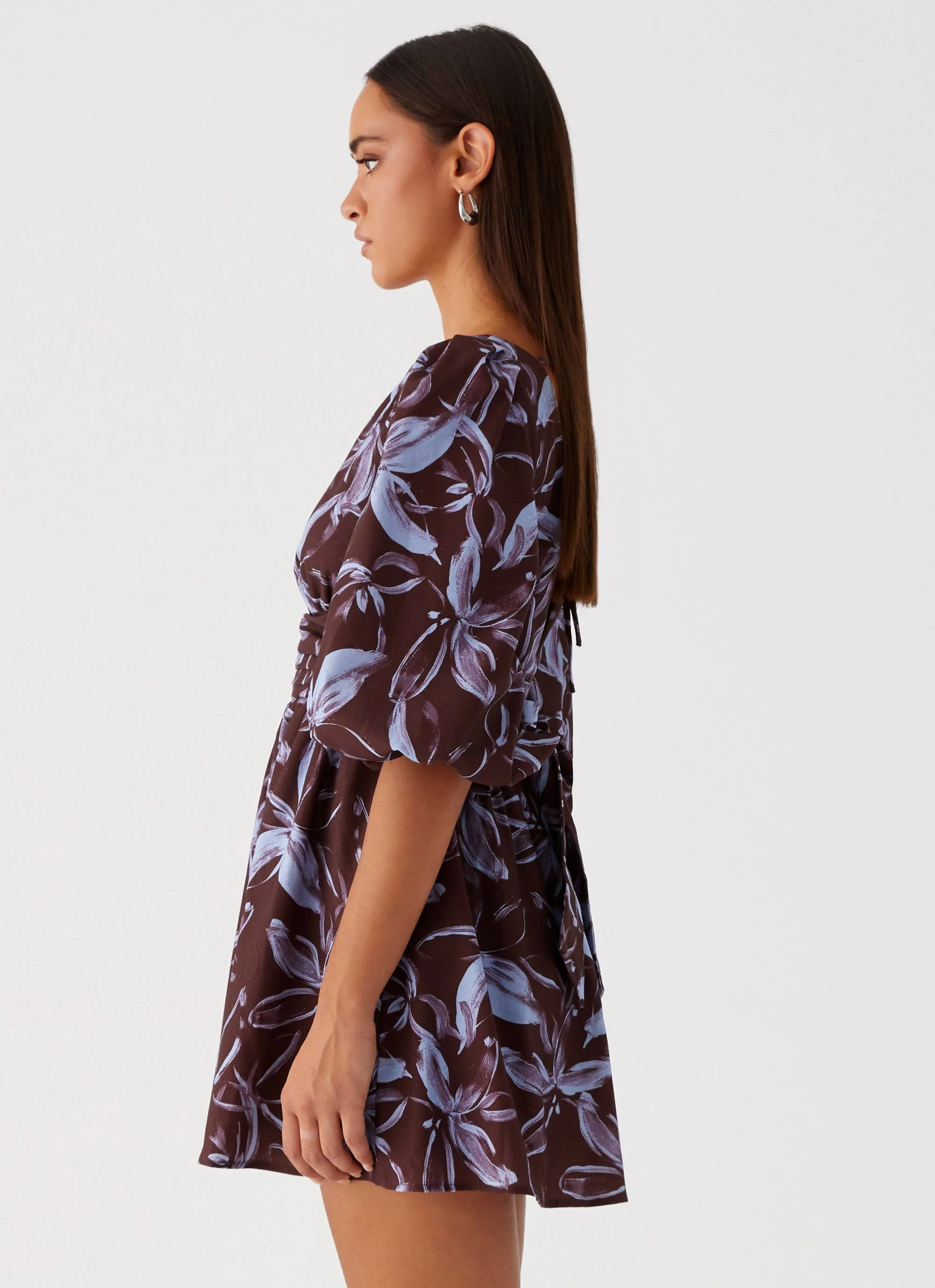 Crystal Dreams Mini Dress - Brown Purple Floral - Image 4