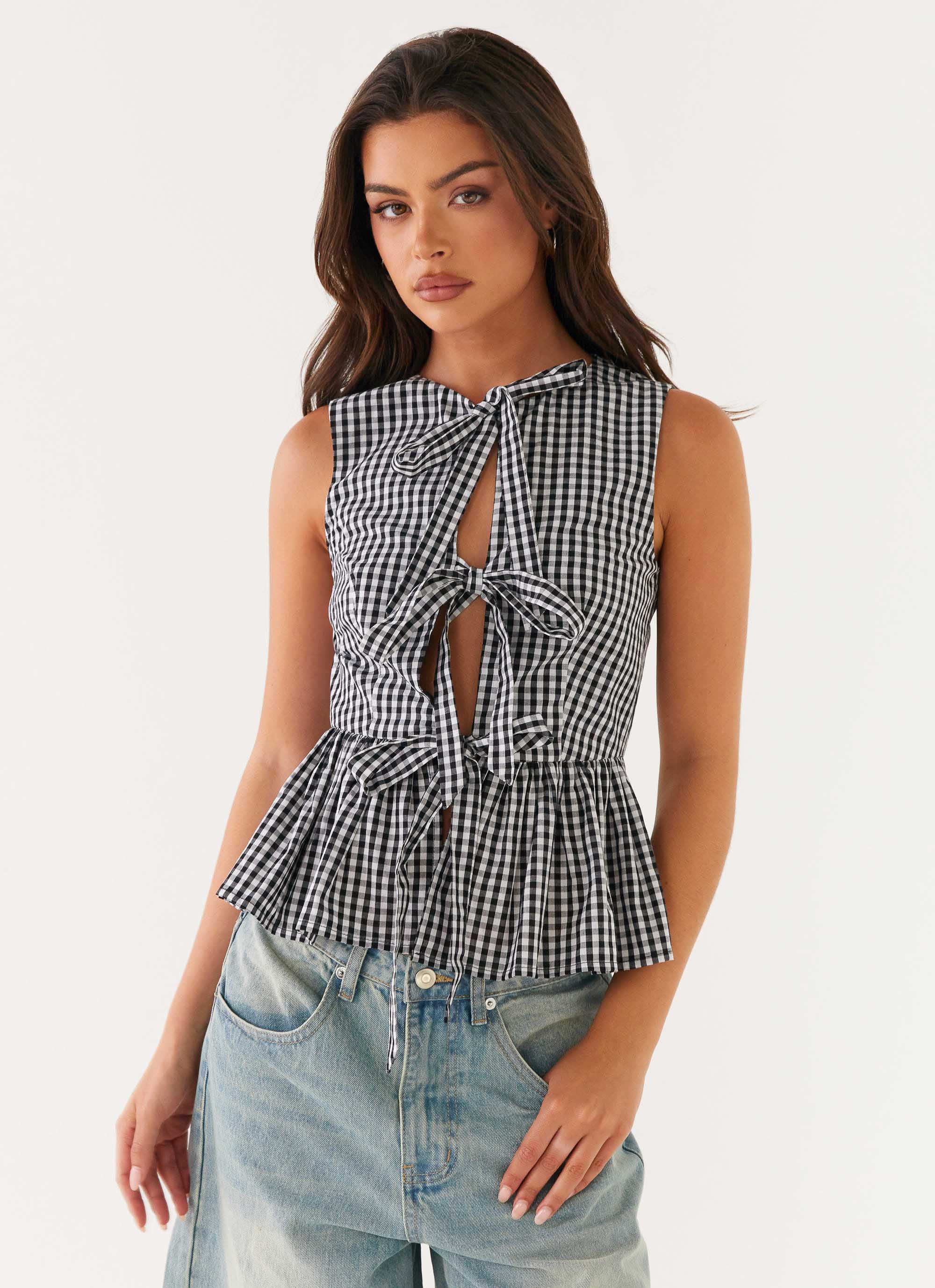 Cyrene Tie Top - Black Gingham - Image 5