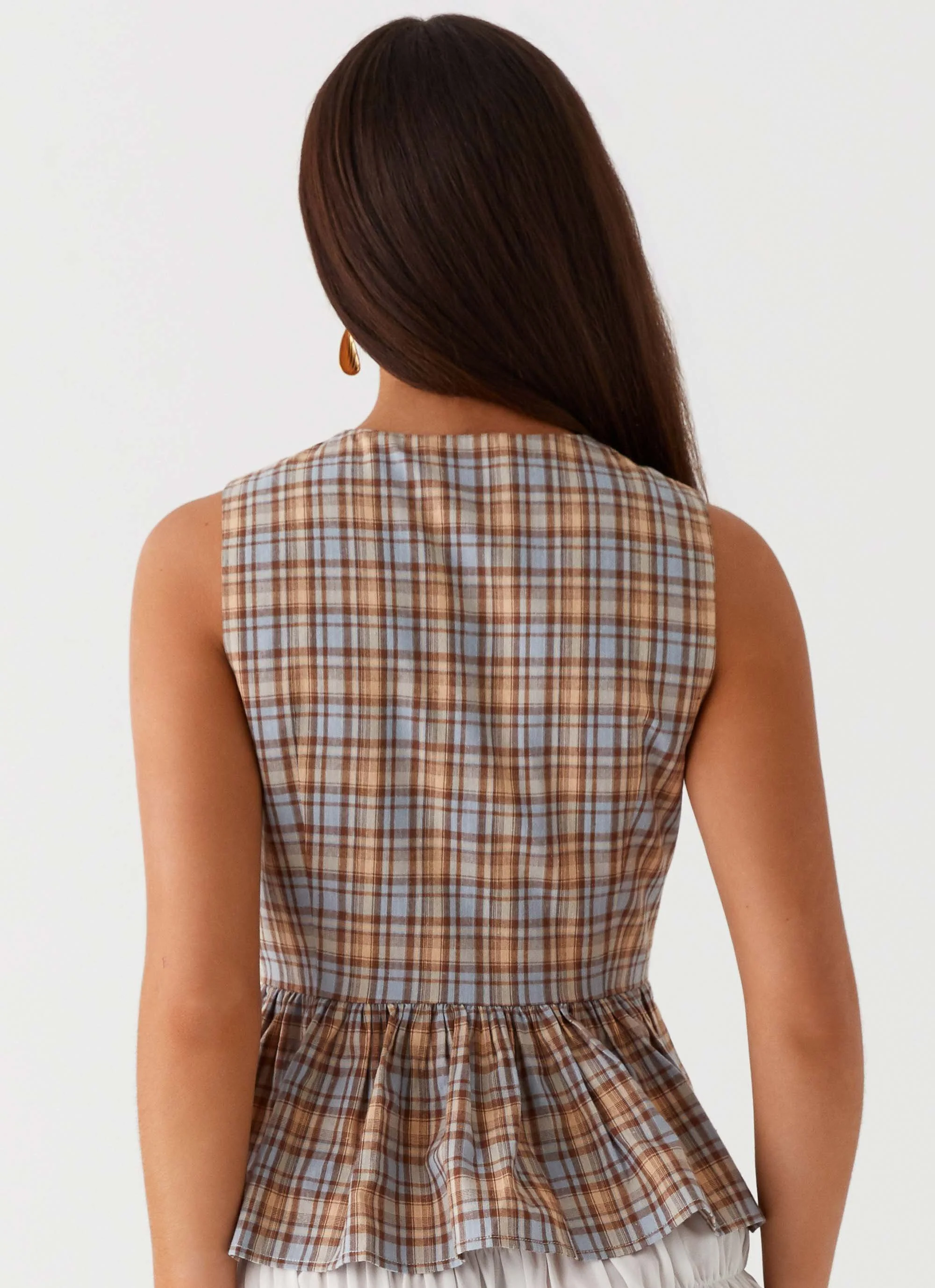Cyrene Tie Top - Brown Check - Image 4