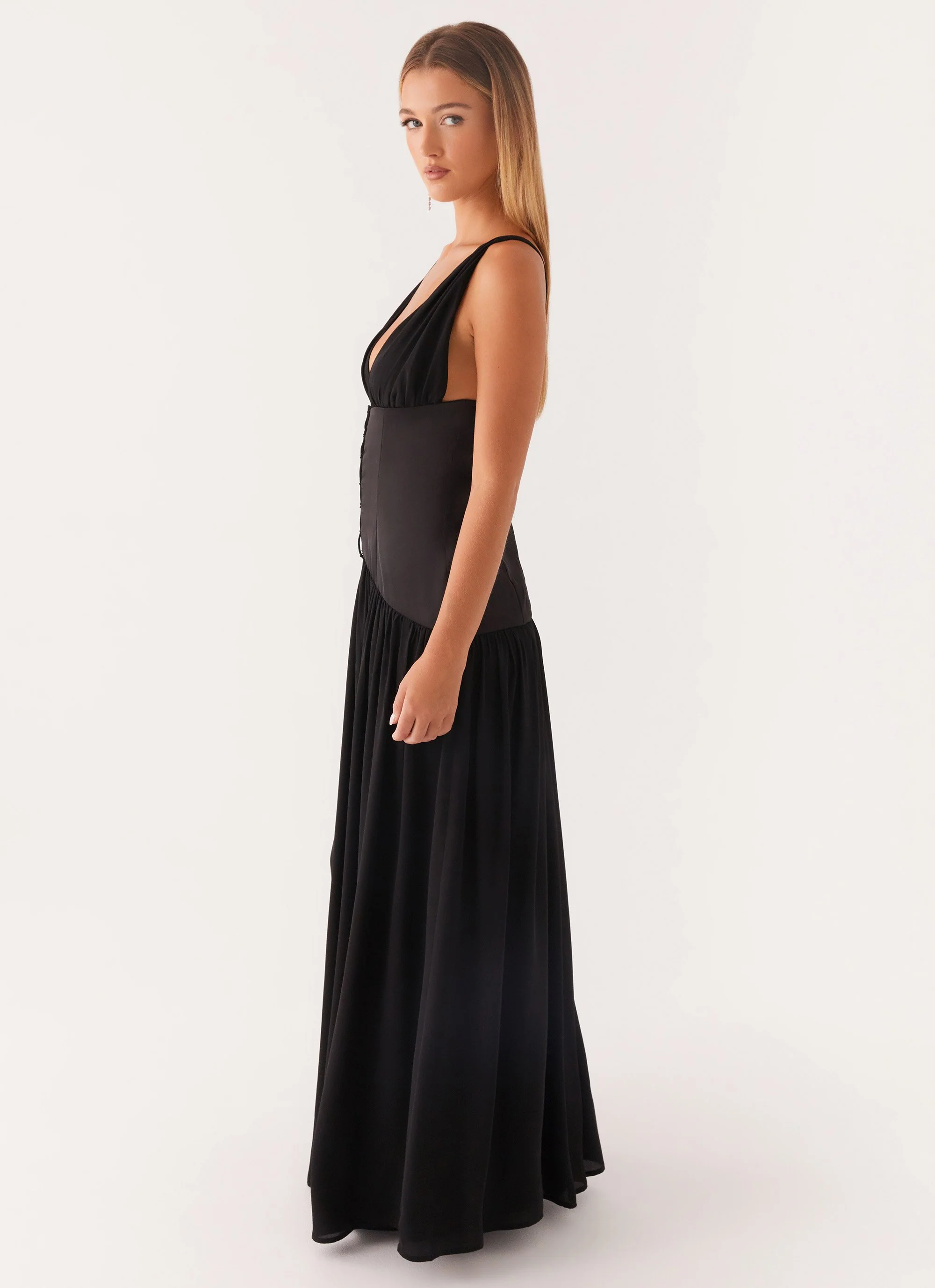 Dafina Satin Maxi Dress - Black - Image 2