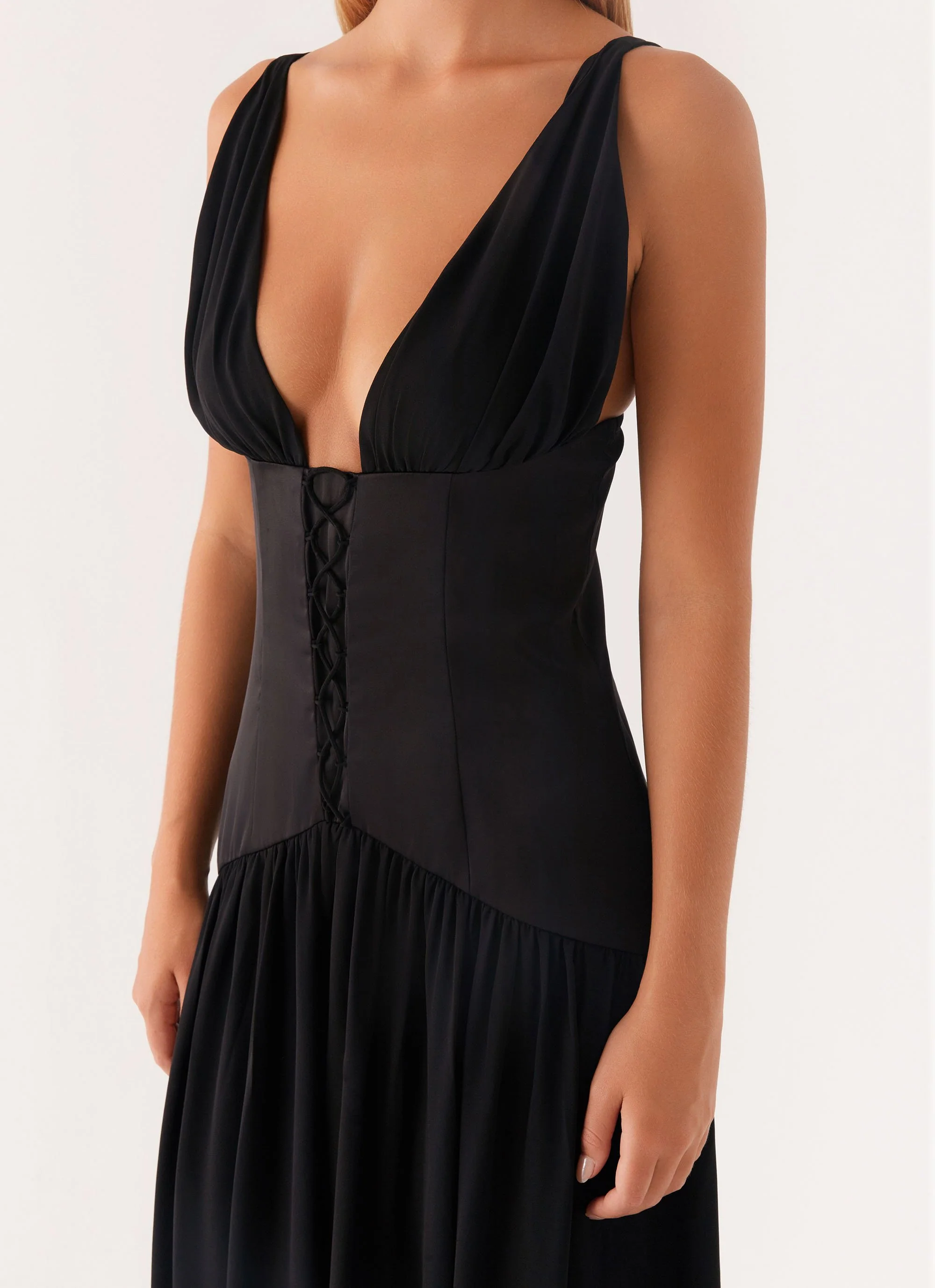 Dafina Satin Maxi Dress - Black - Image 4