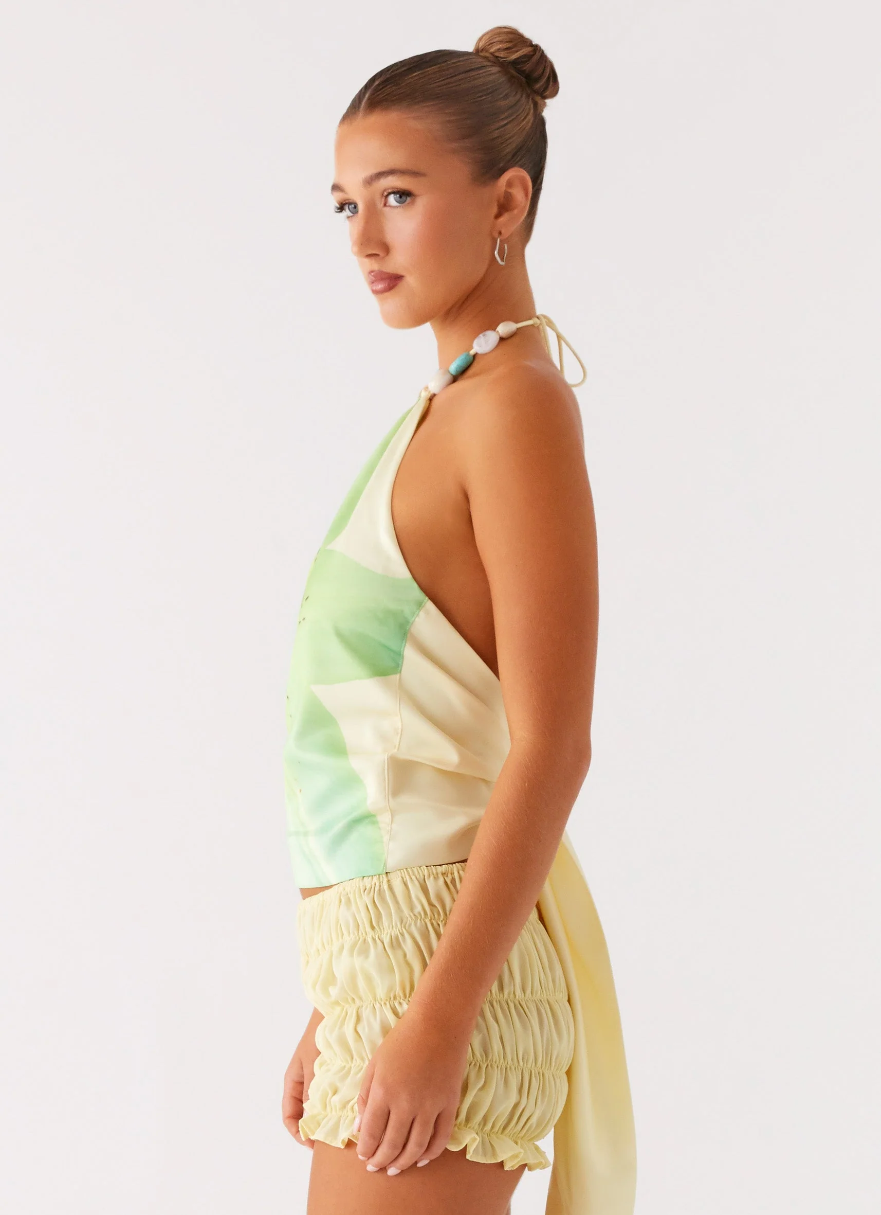 Dalila Beaded Tie Back Top - Yellow Floral - Image 2