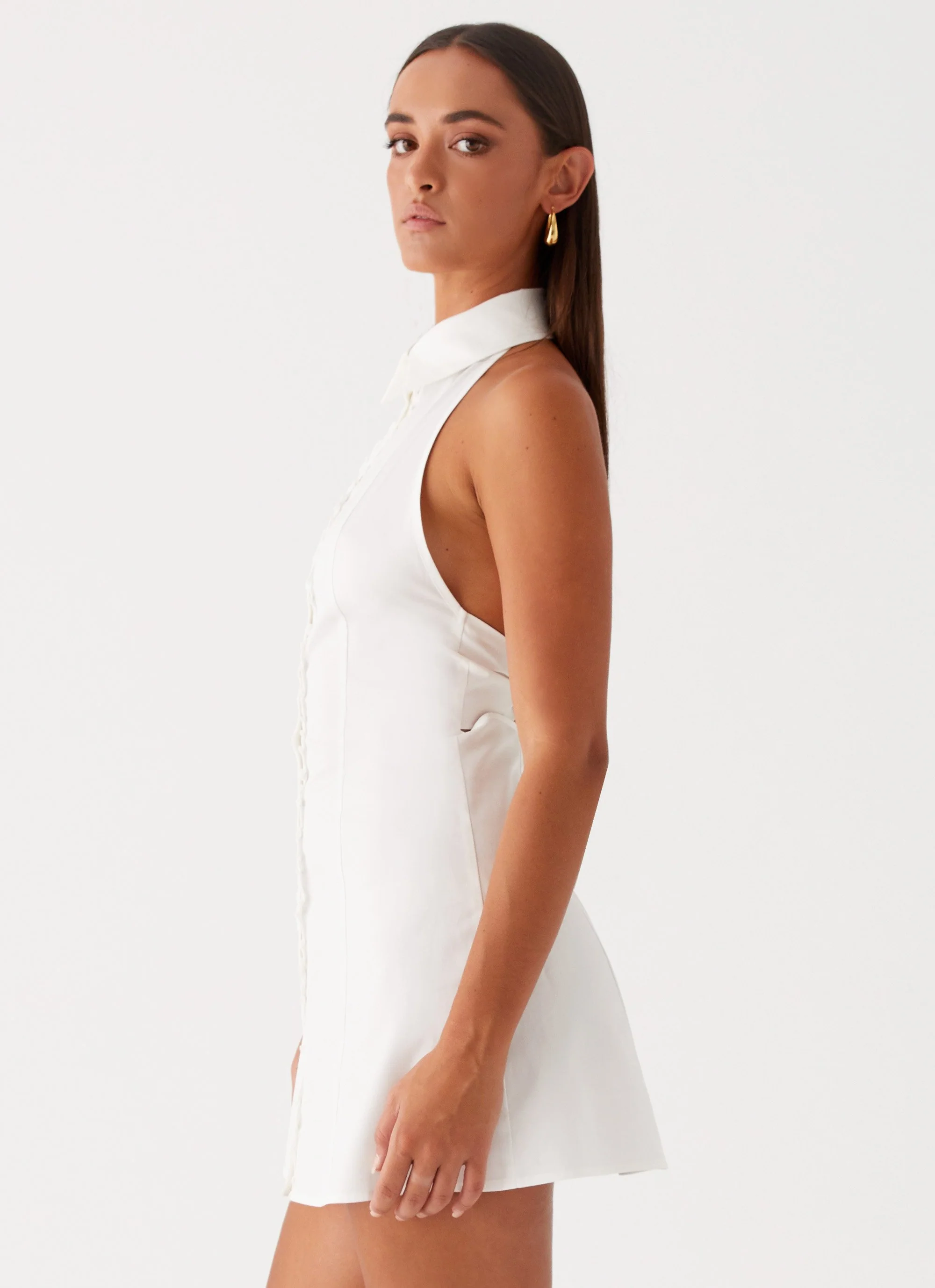 Dallas Collared Mini Dress - White - Image 3