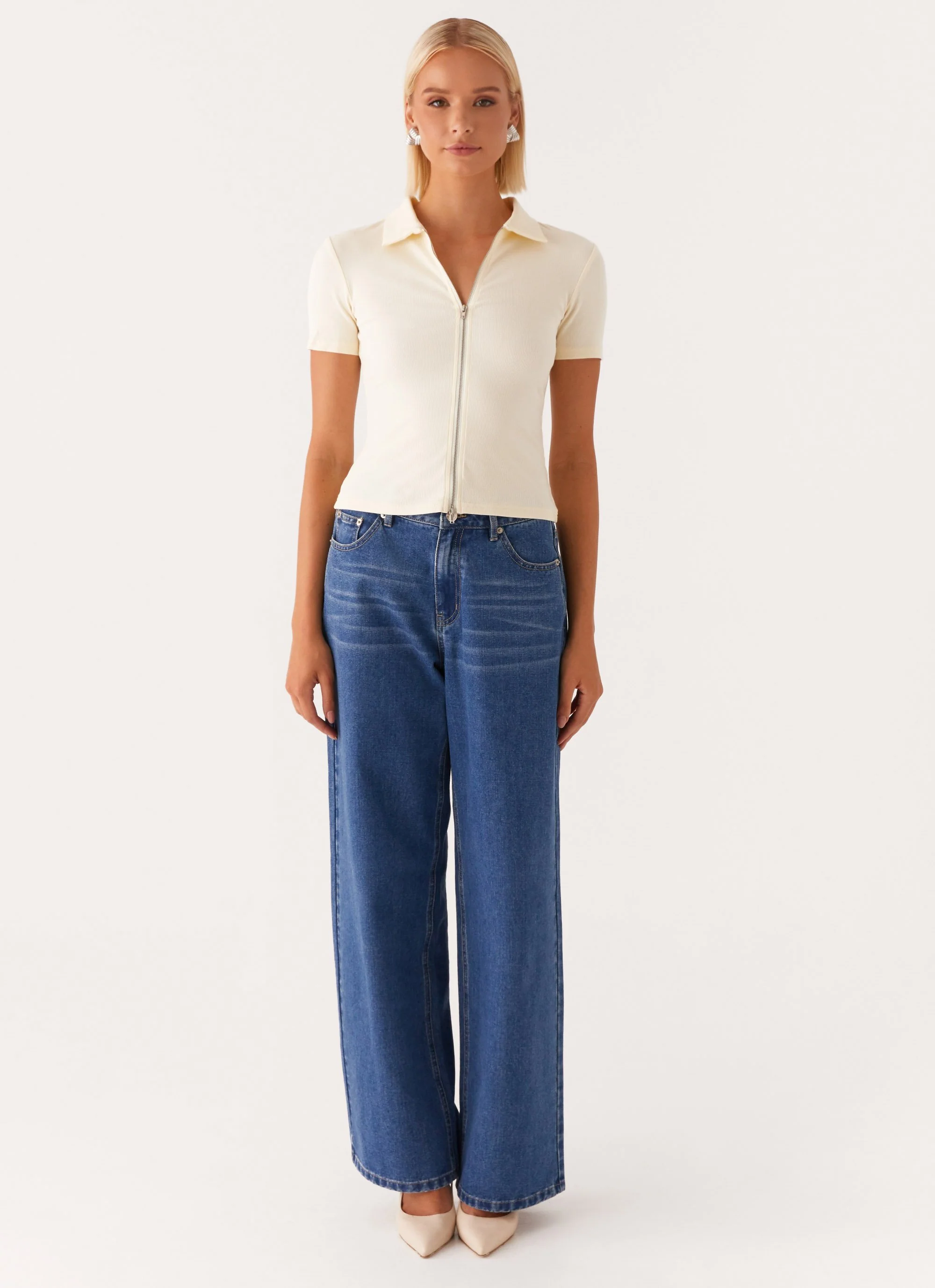 Damita Zip Front Top - Lemon - Image 2