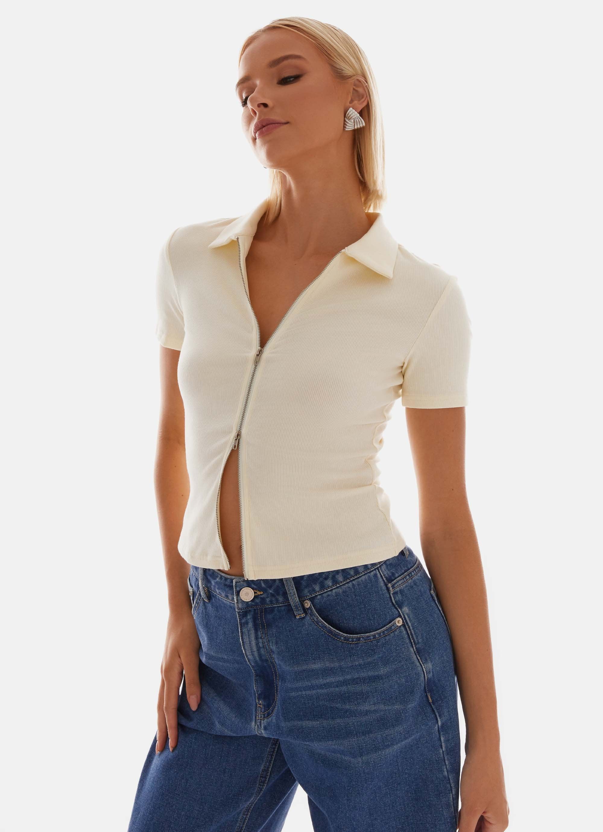 Damita Zip Front Top - Lemon - Image 6