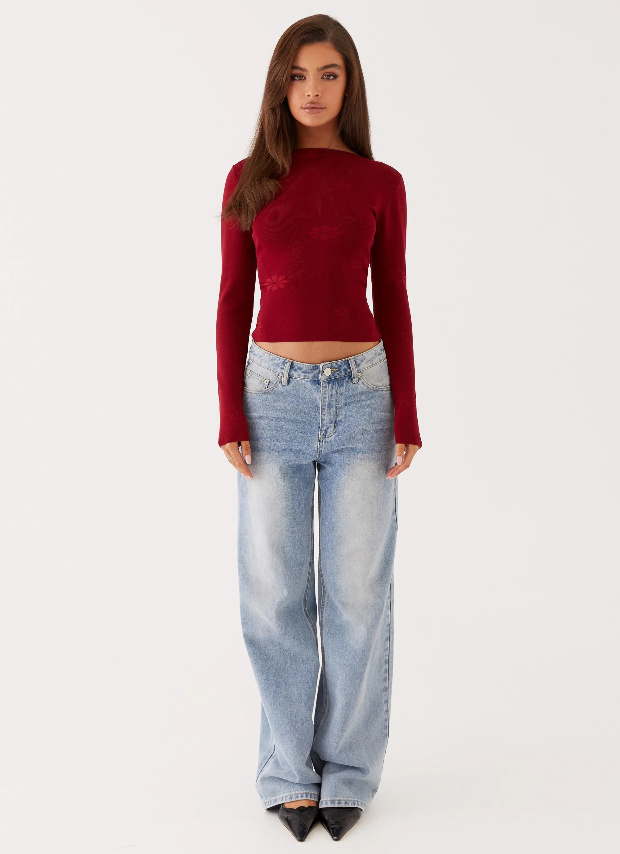 Dandelion Long Sleeve Knit Top - Red - Image 2