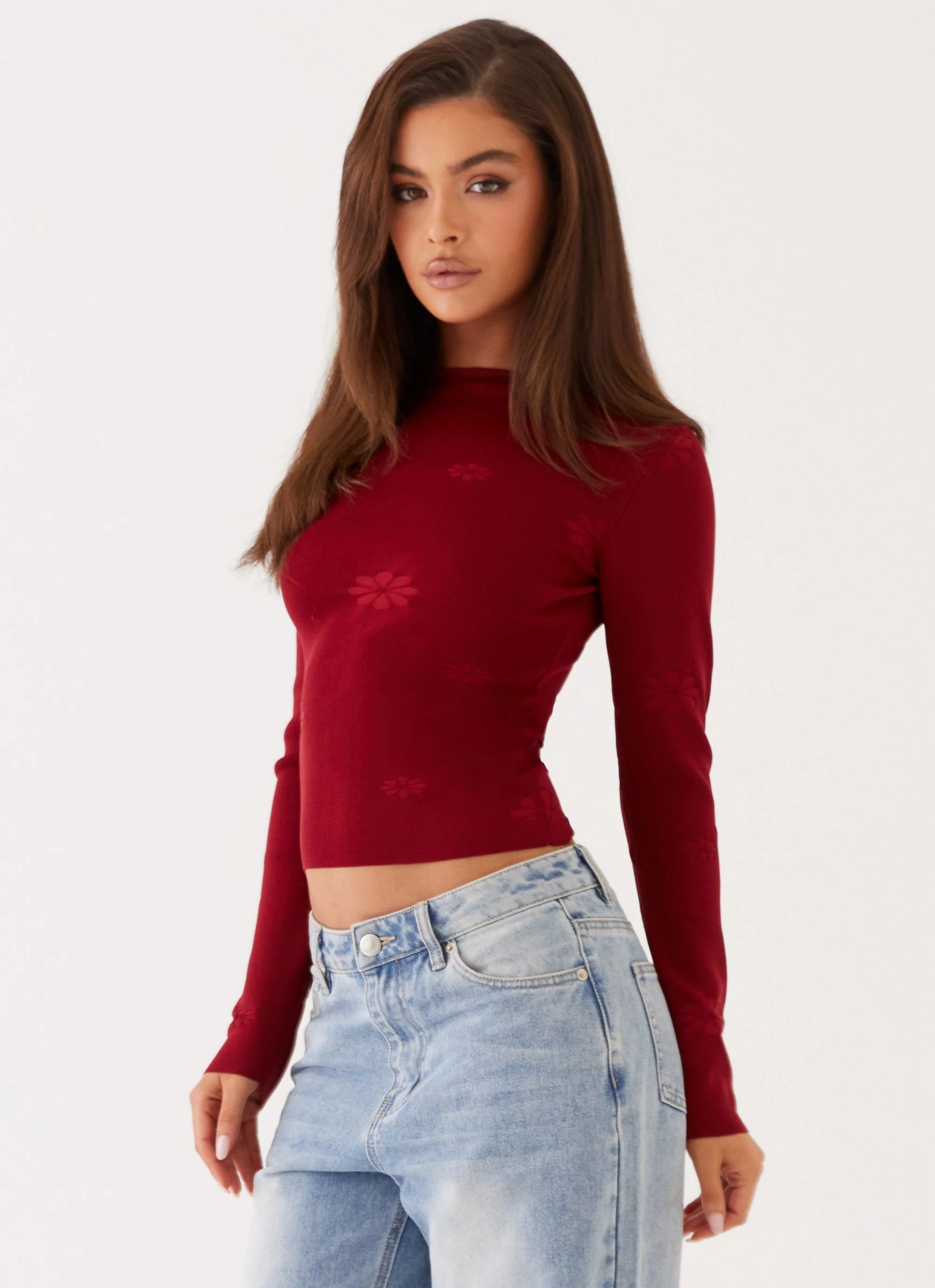 Dandelion Long Sleeve Knit Top - Red - Image 3