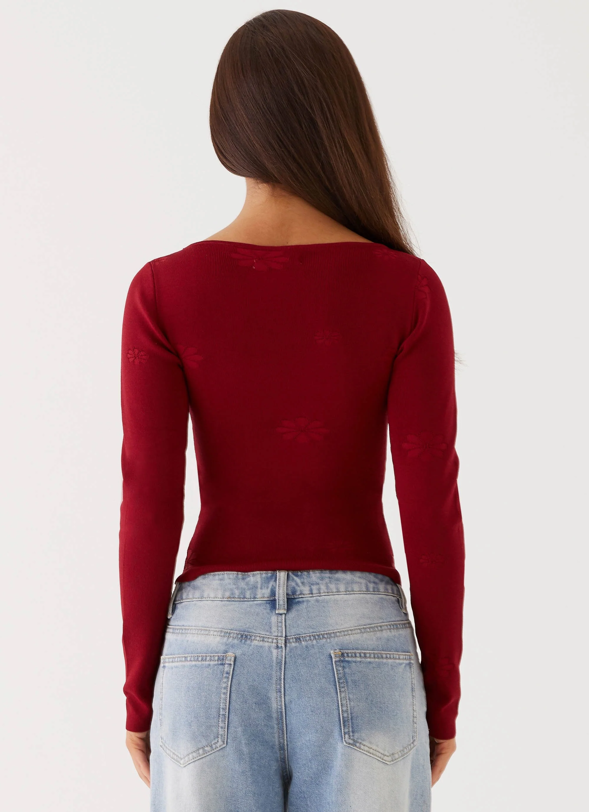Dandelion Long Sleeve Knit Top - Red - Image 4