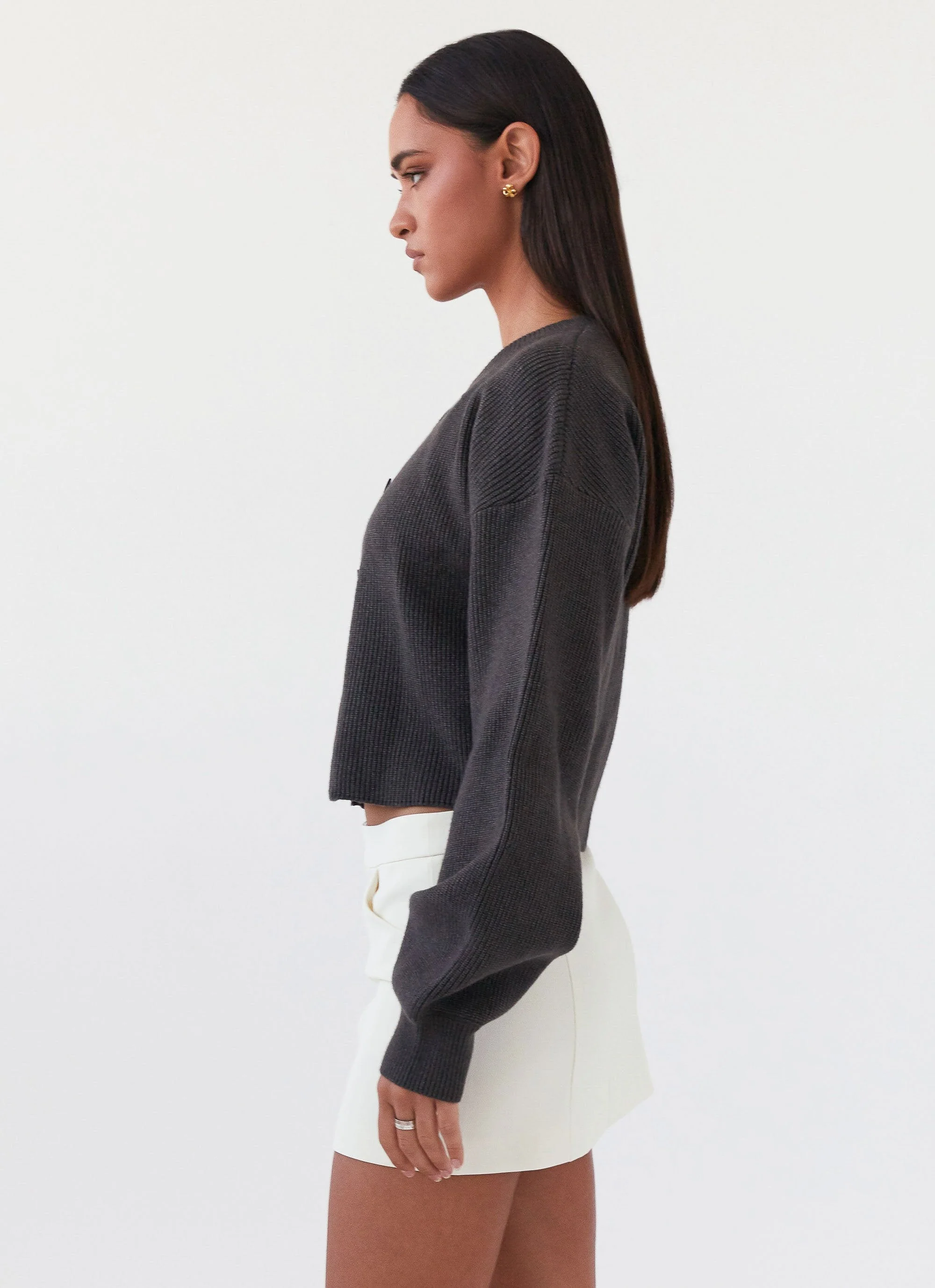 Daphne Knit Cardigan - Charcoal - Image 3