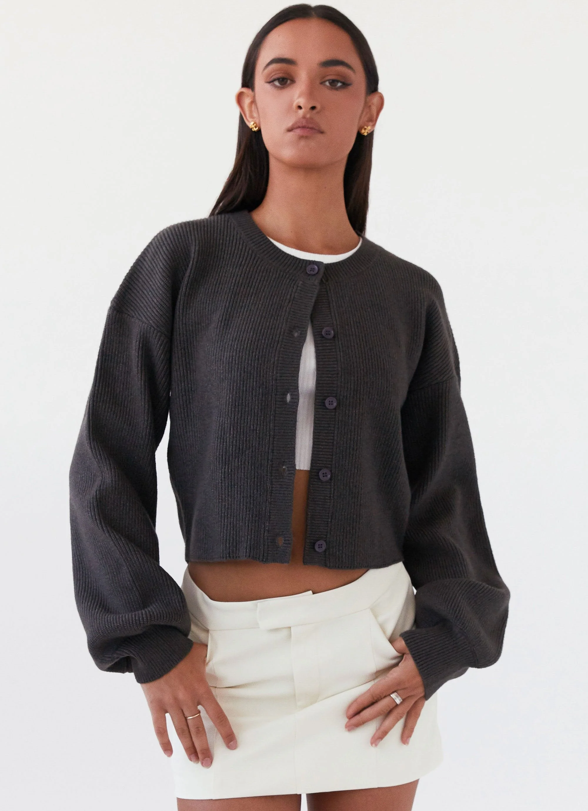 Daphne Knit Cardigan - Charcoal - Image 5