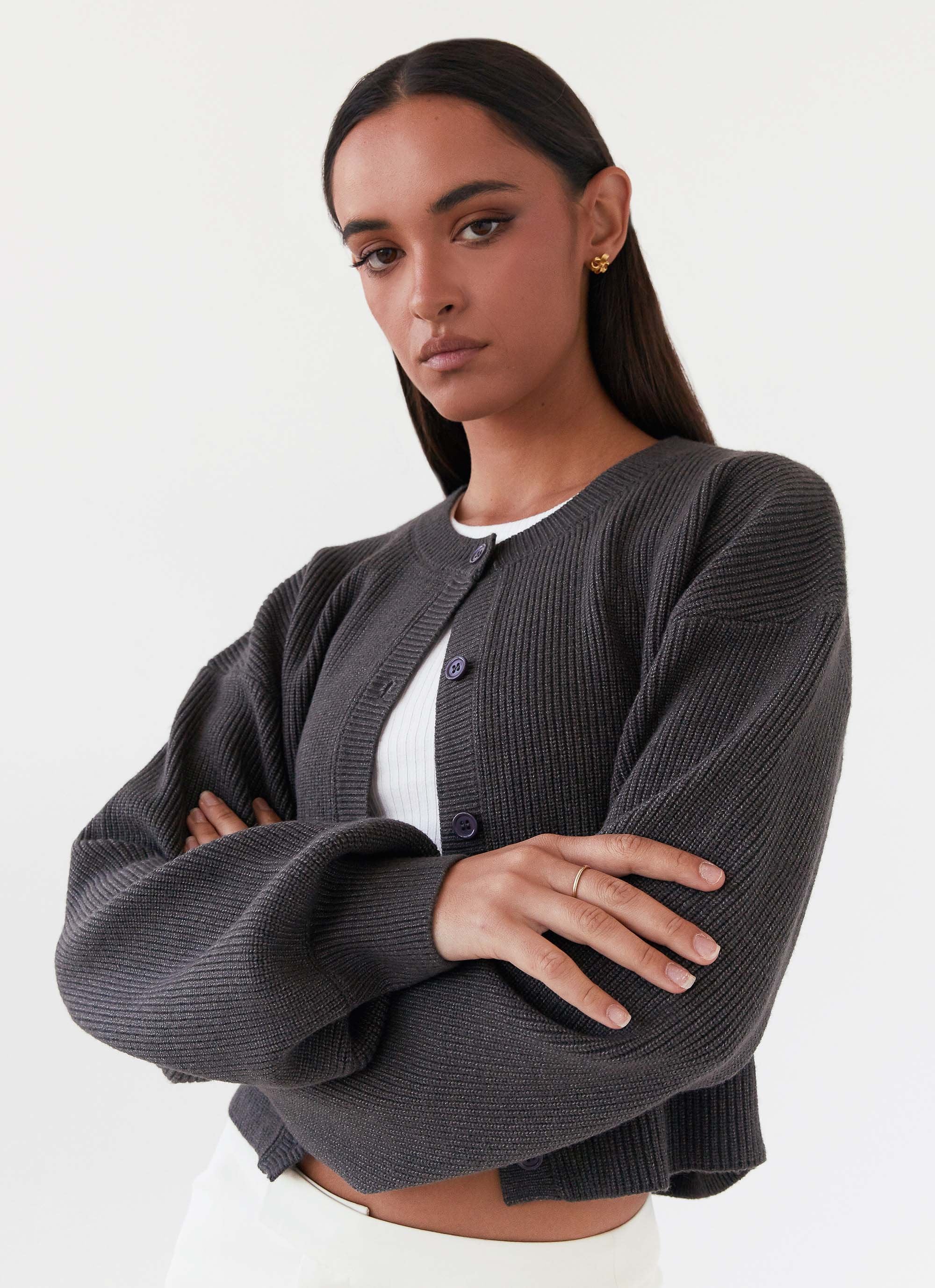 Daphne Knit Cardigan - Charcoal - Image 6
