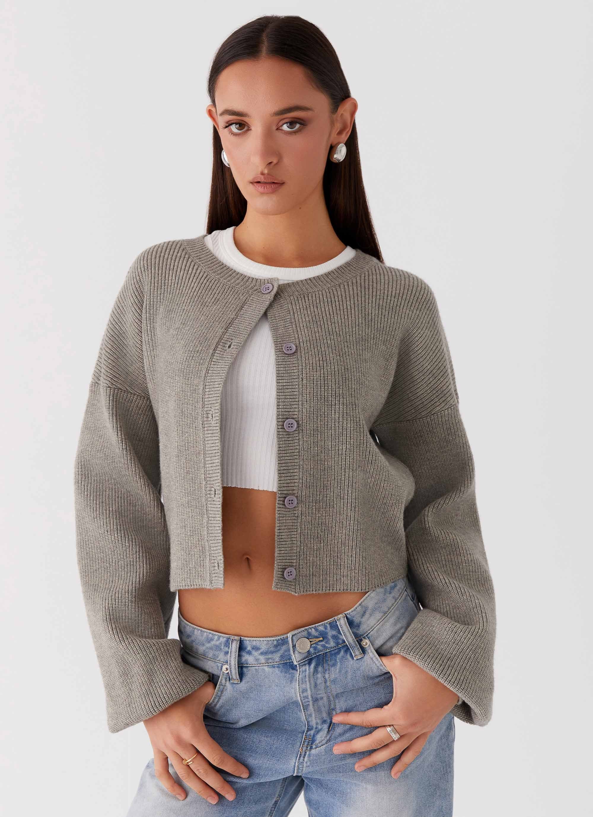 Daphne Knit Cardigan - Light Grey - Image 2