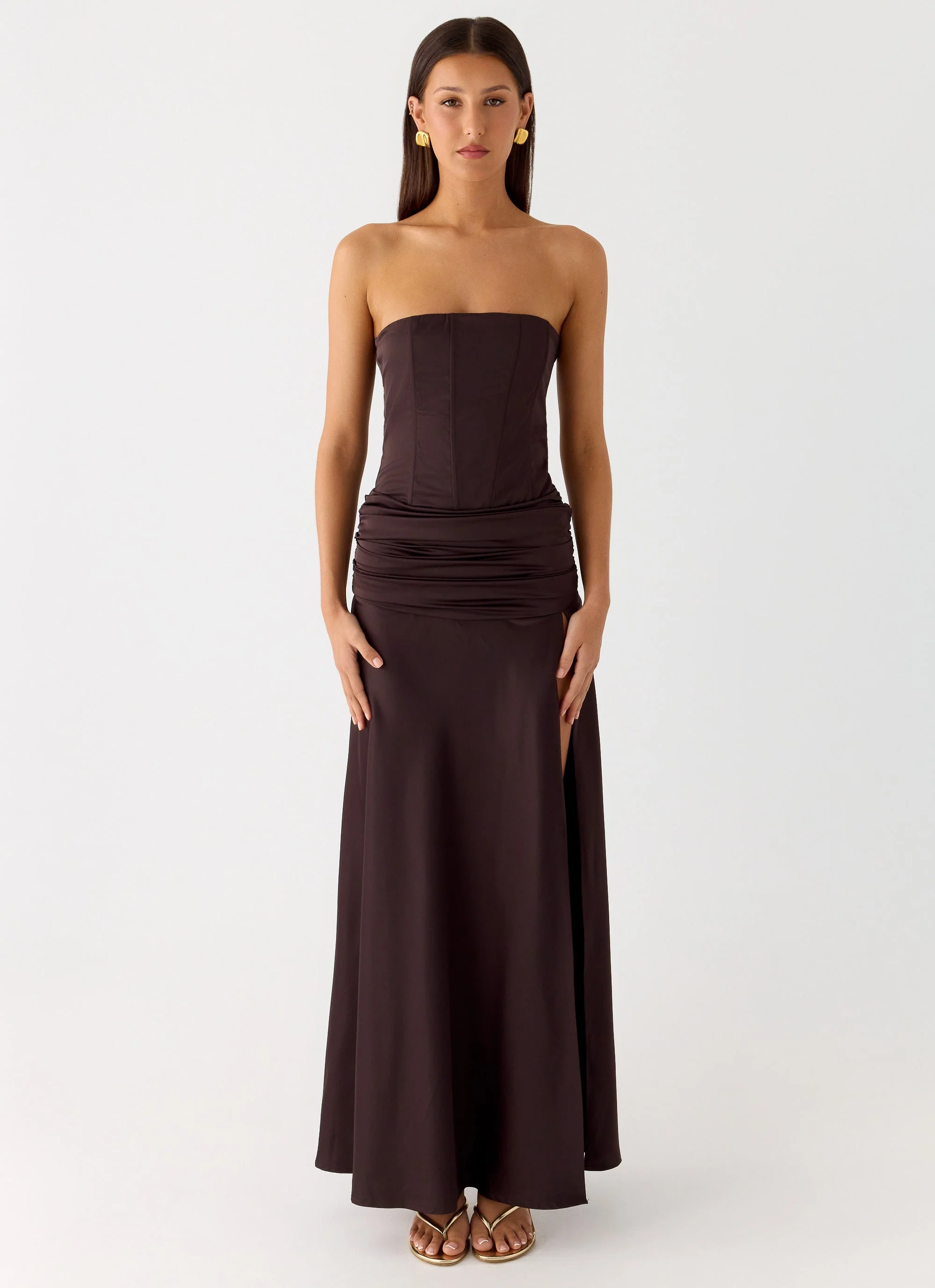 Darana Corset Satin Maxi Dress - Chocolate - Image 2