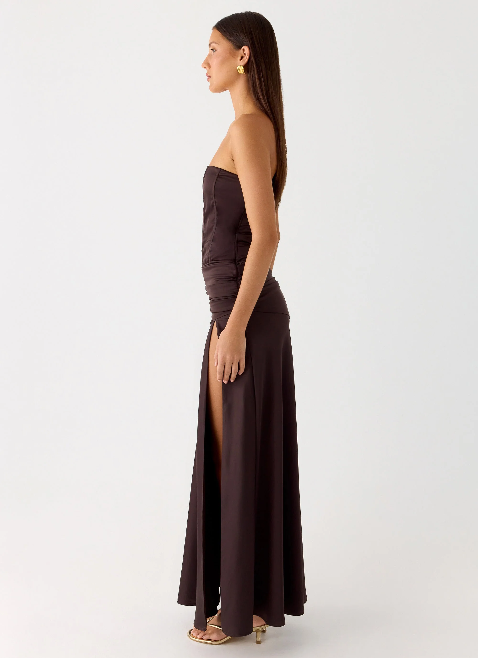 Darana Corset Satin Maxi Dress - Chocolate - Image 3