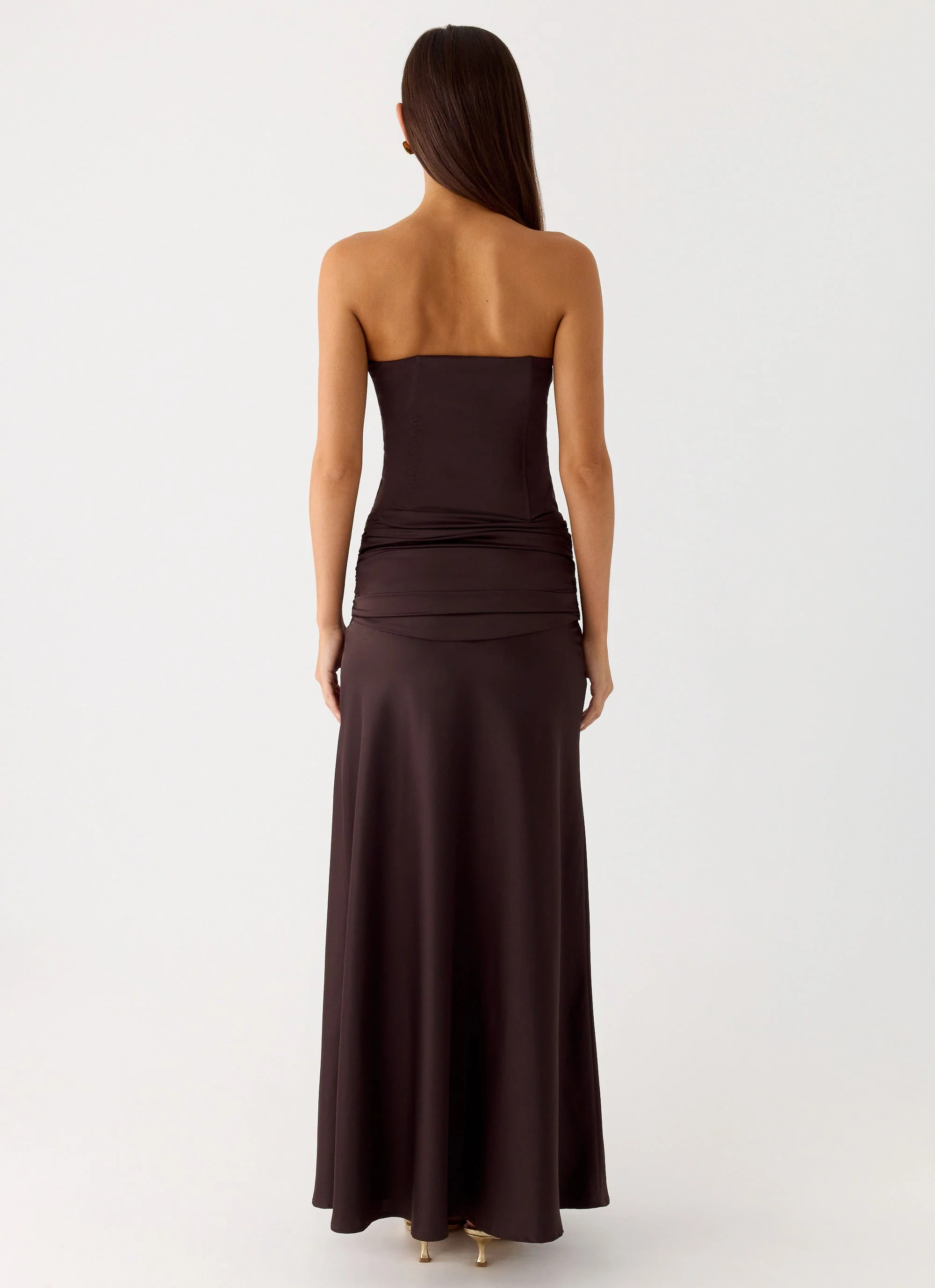 Darana Corset Satin Maxi Dress - Chocolate - Image 4