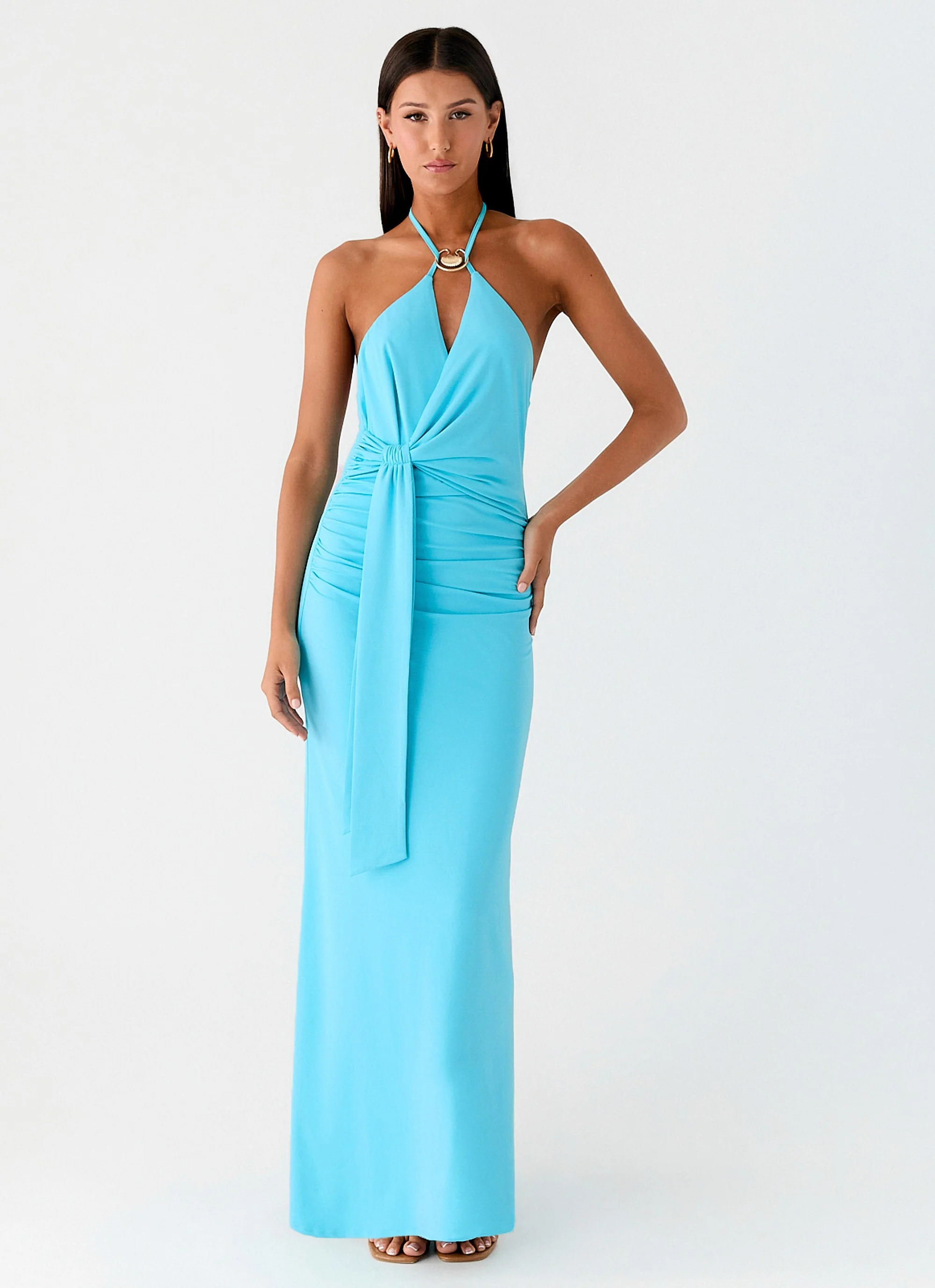 Dare Me Halter Maxi Dress - Aqua Blue - Image 2