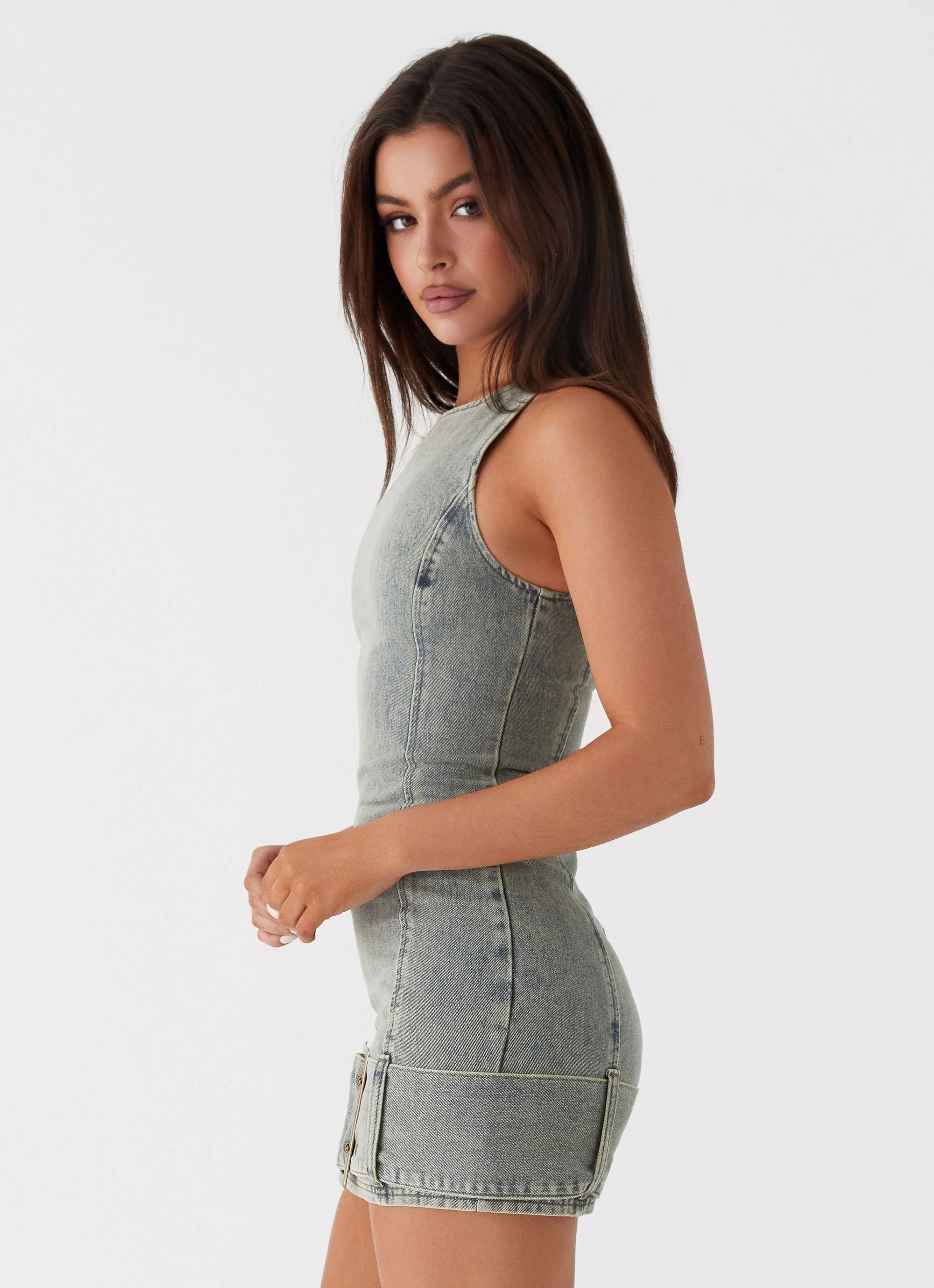 Dark Matter Mini Dress - Washed Denim - Image 3