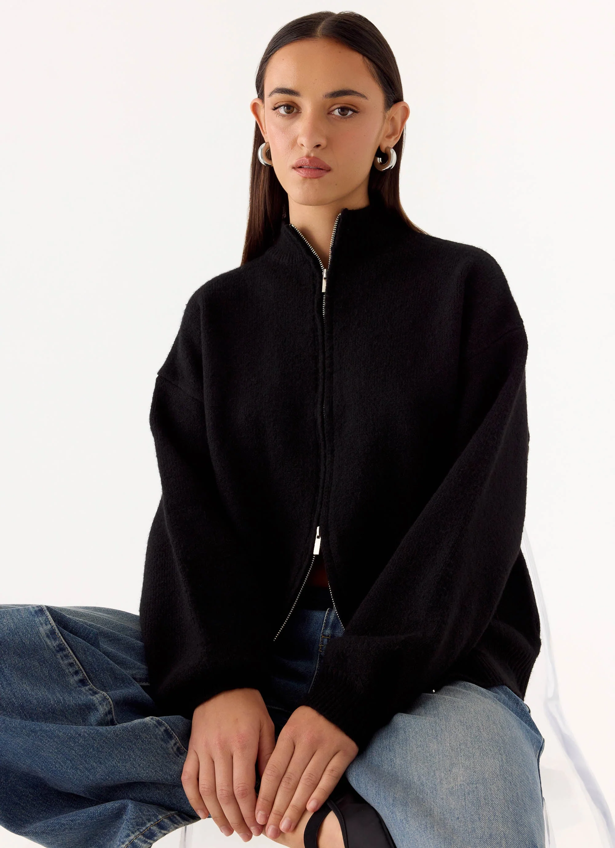 Davy Knit Zip Jacket - Black - Image 6