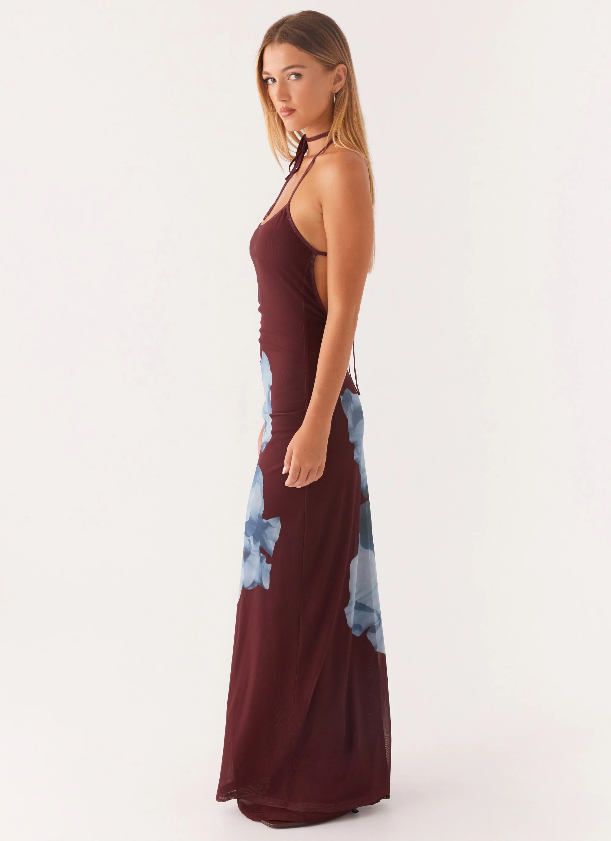 Dayana Halterneck Maxi Dress - Maroon Print - Image 3