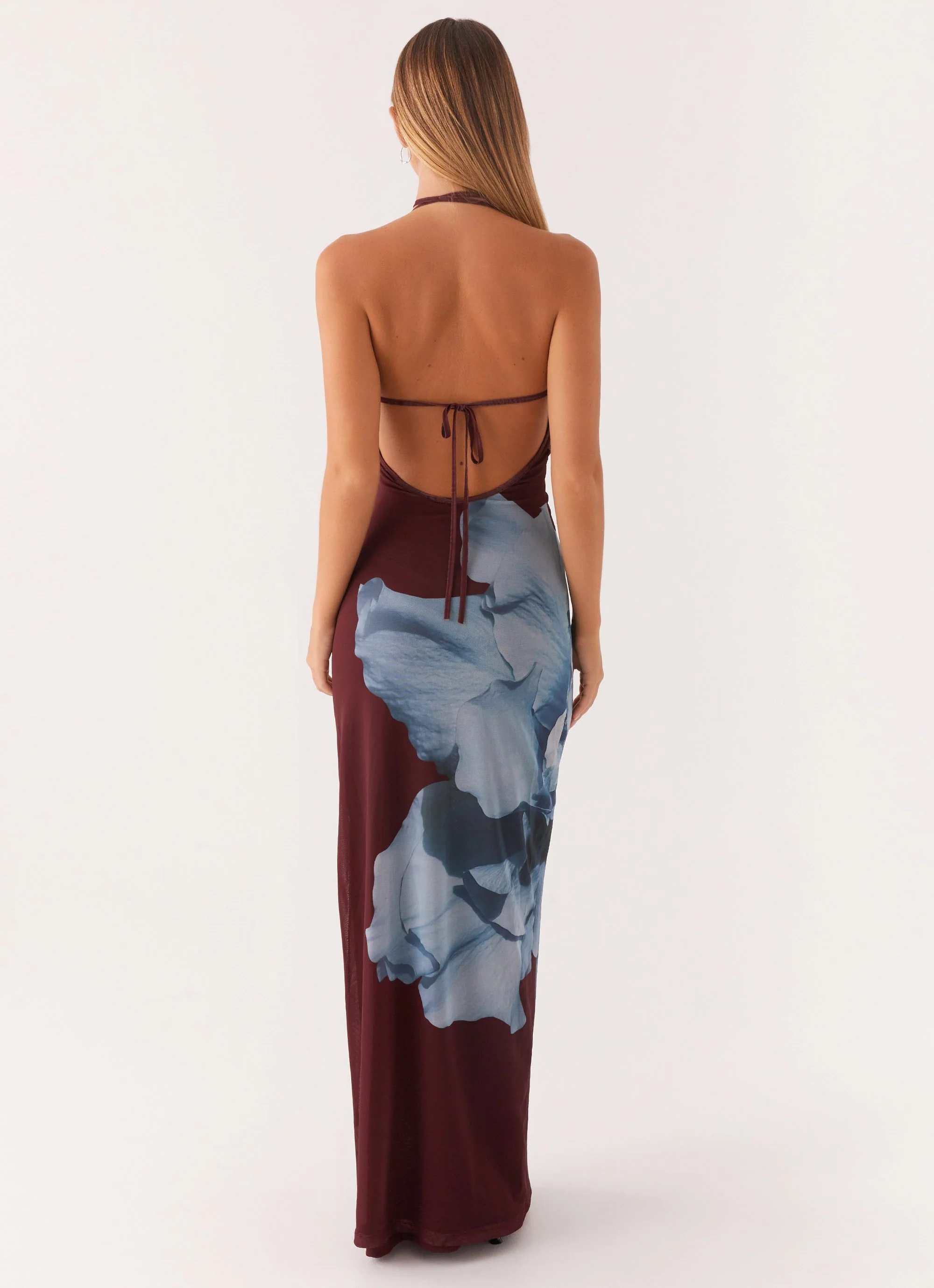 Dayana Halterneck Maxi Dress - Maroon Print - Image 4