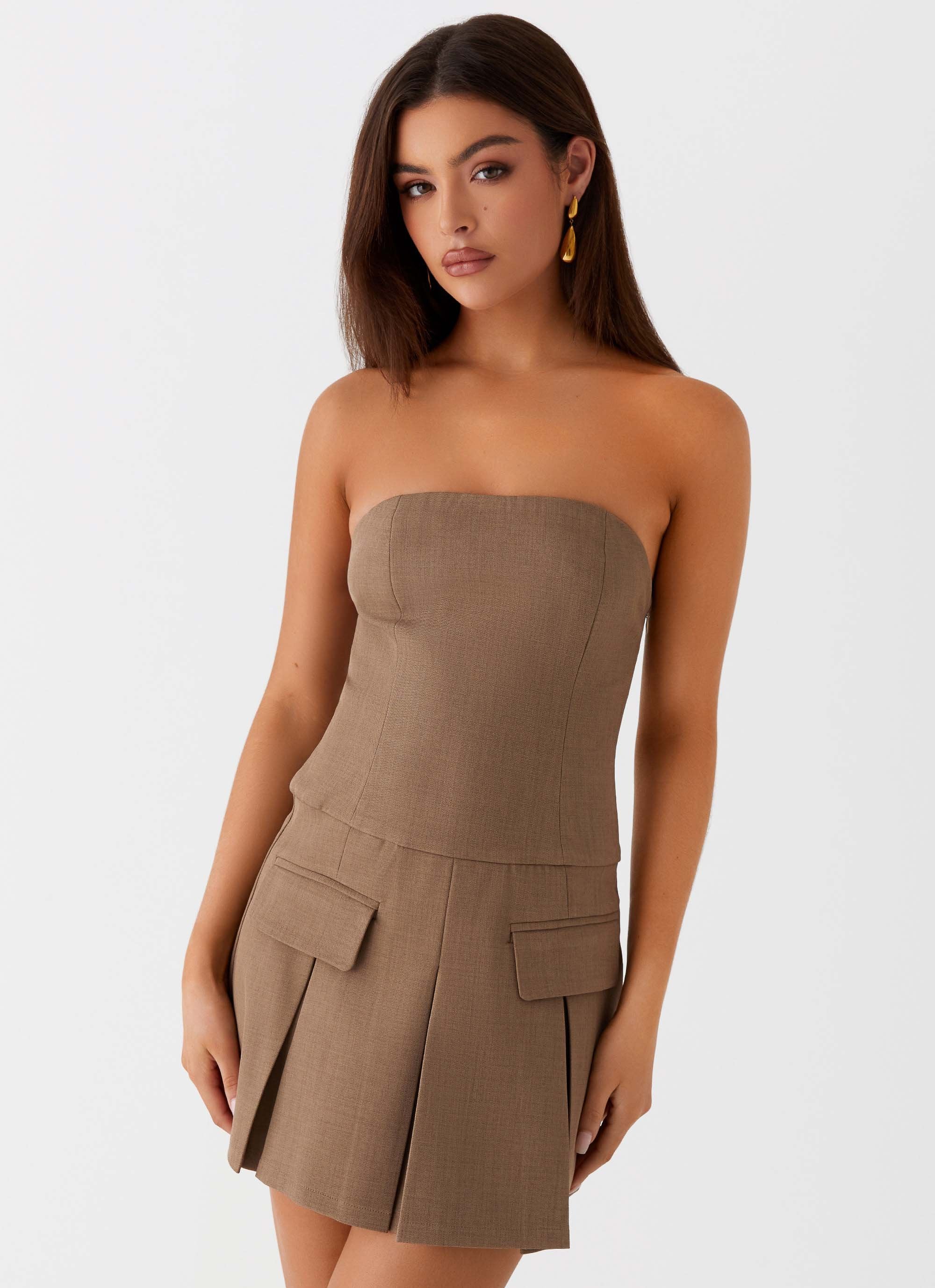 Deal-Breaker Mini Dress - Brown Beige - Image 4