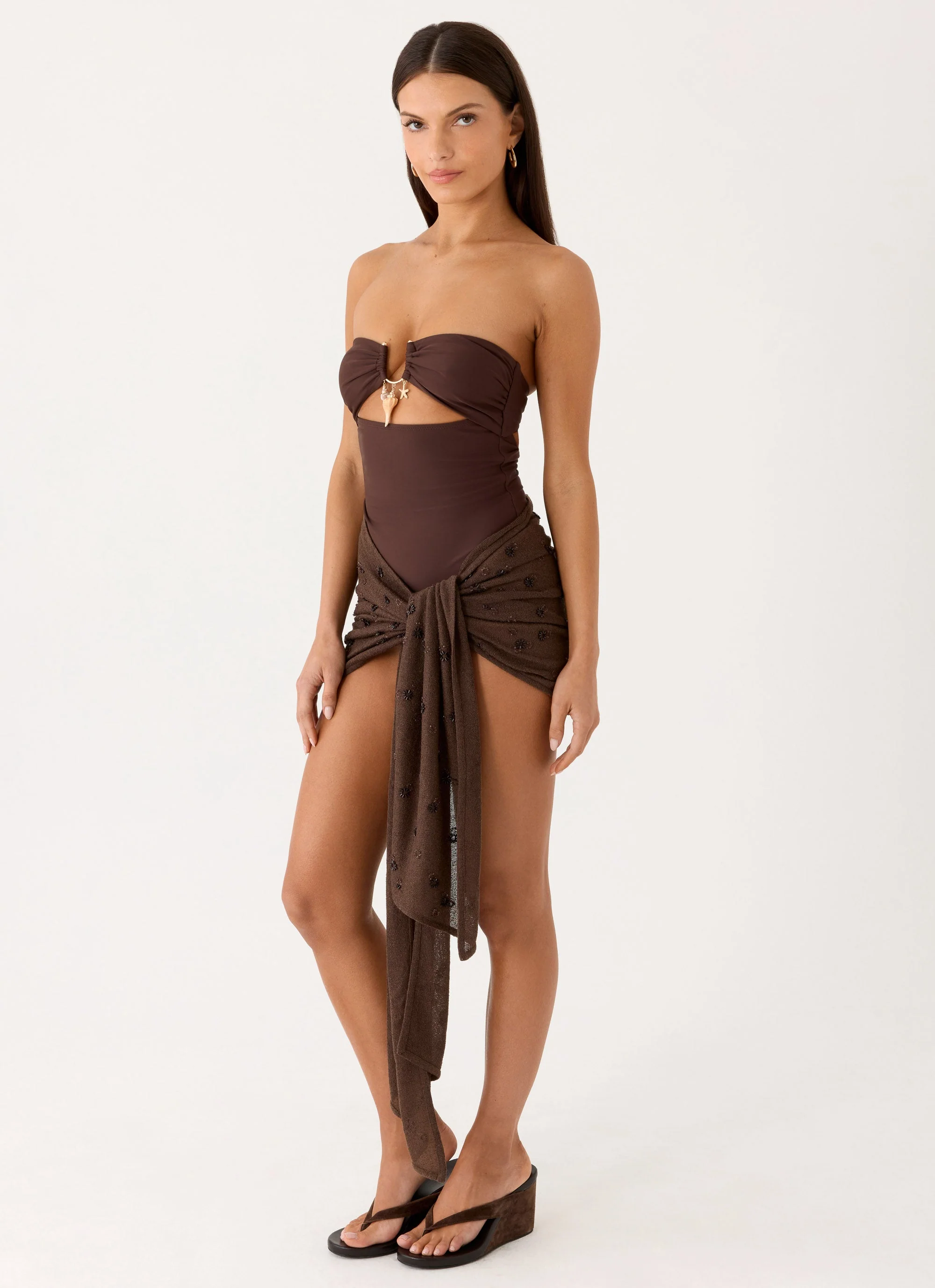 Deia Beaded Sarong - Chocolate - Image 5