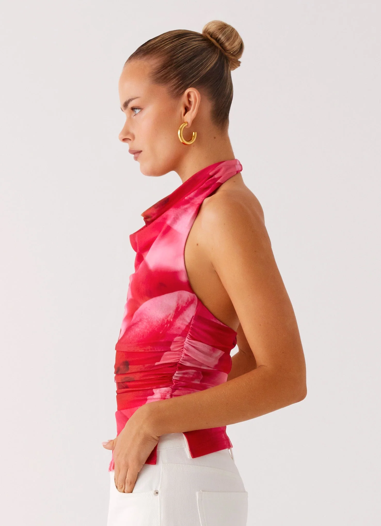 Delany Halter Top - Peach Watermelon Flower - Image 2