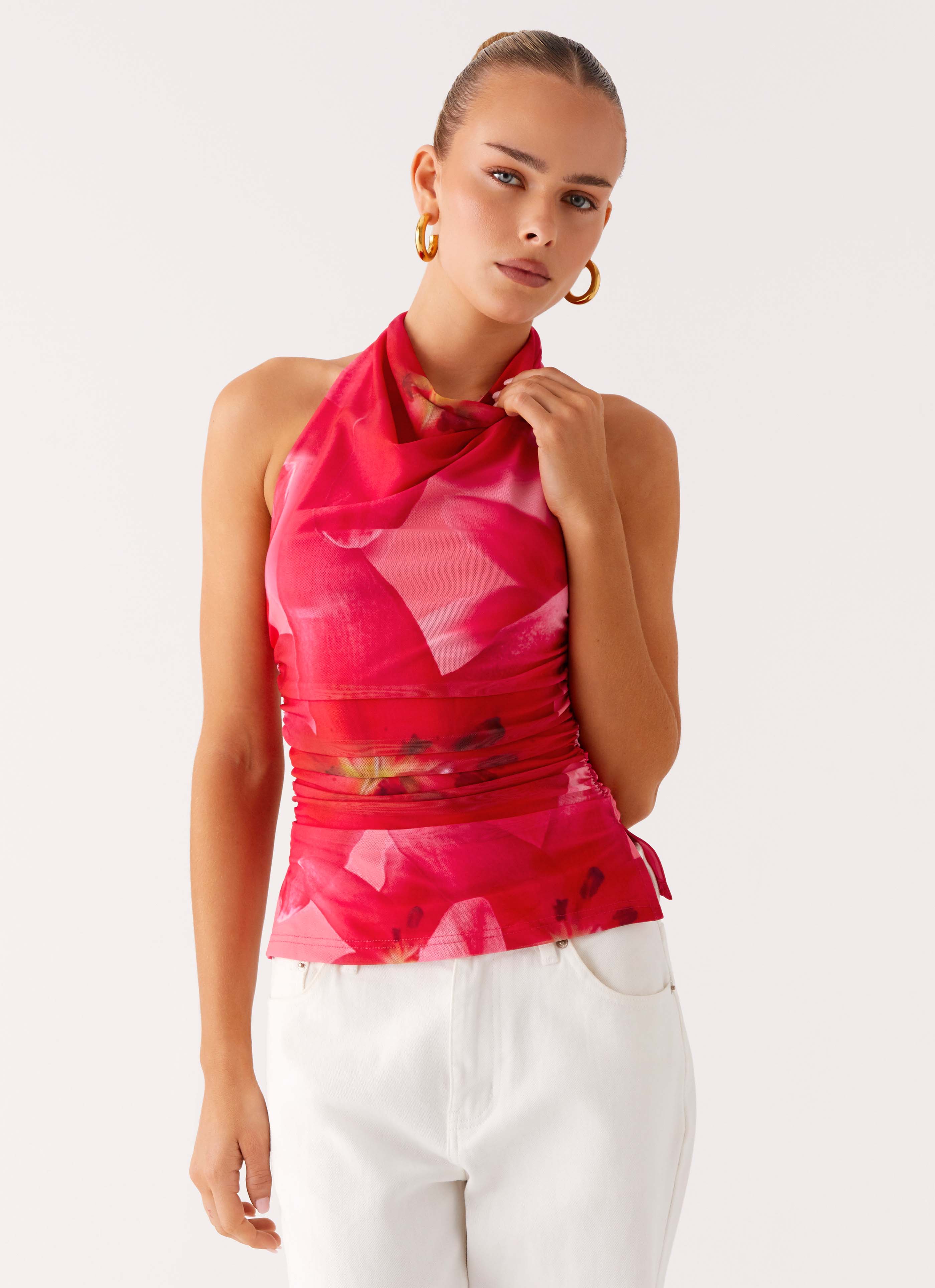 Delany Halter Top - Peach Watermelon Flower - Image 4