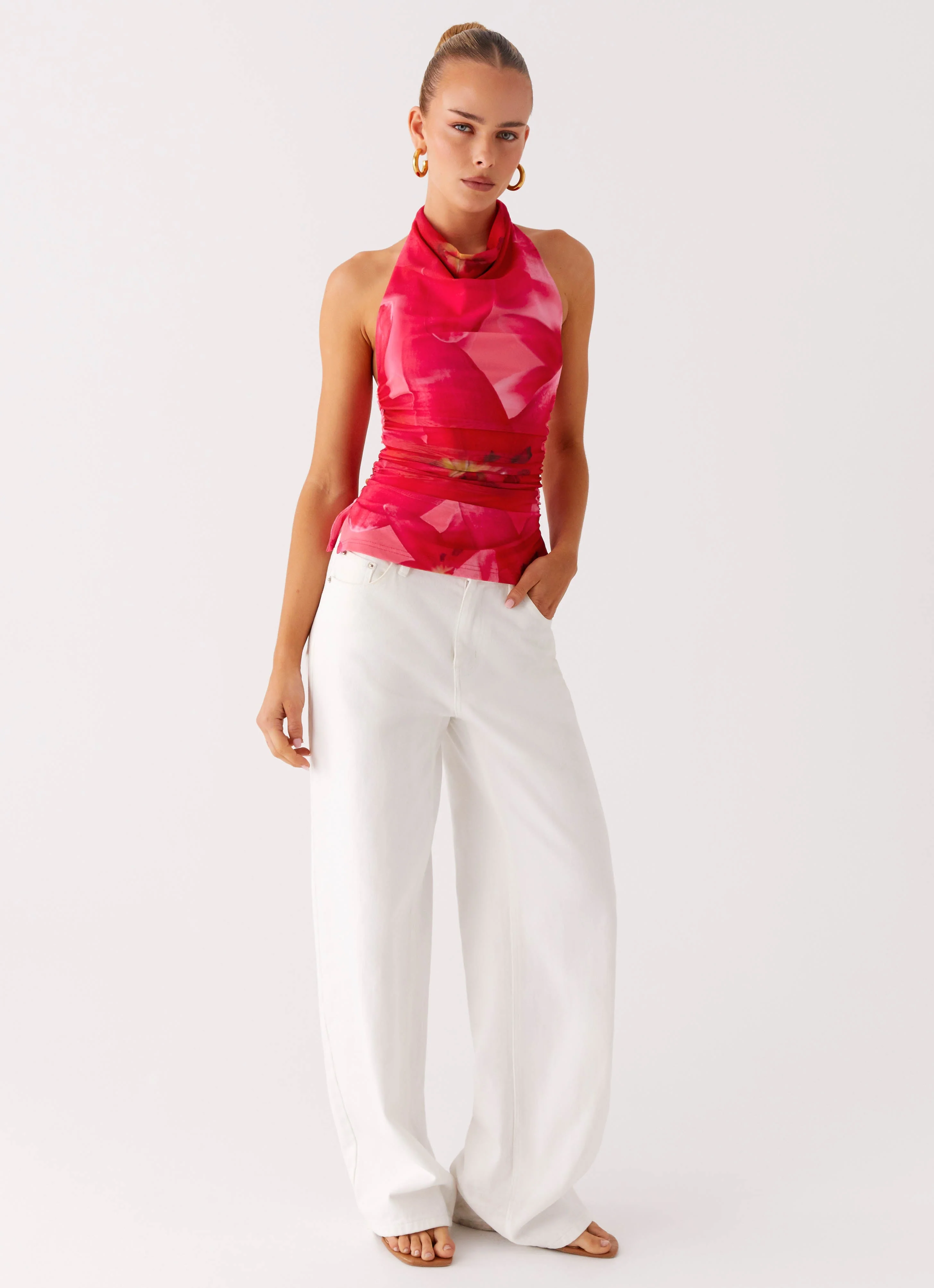 Delany Halter Top - Peach Watermelon Flower - Image 5