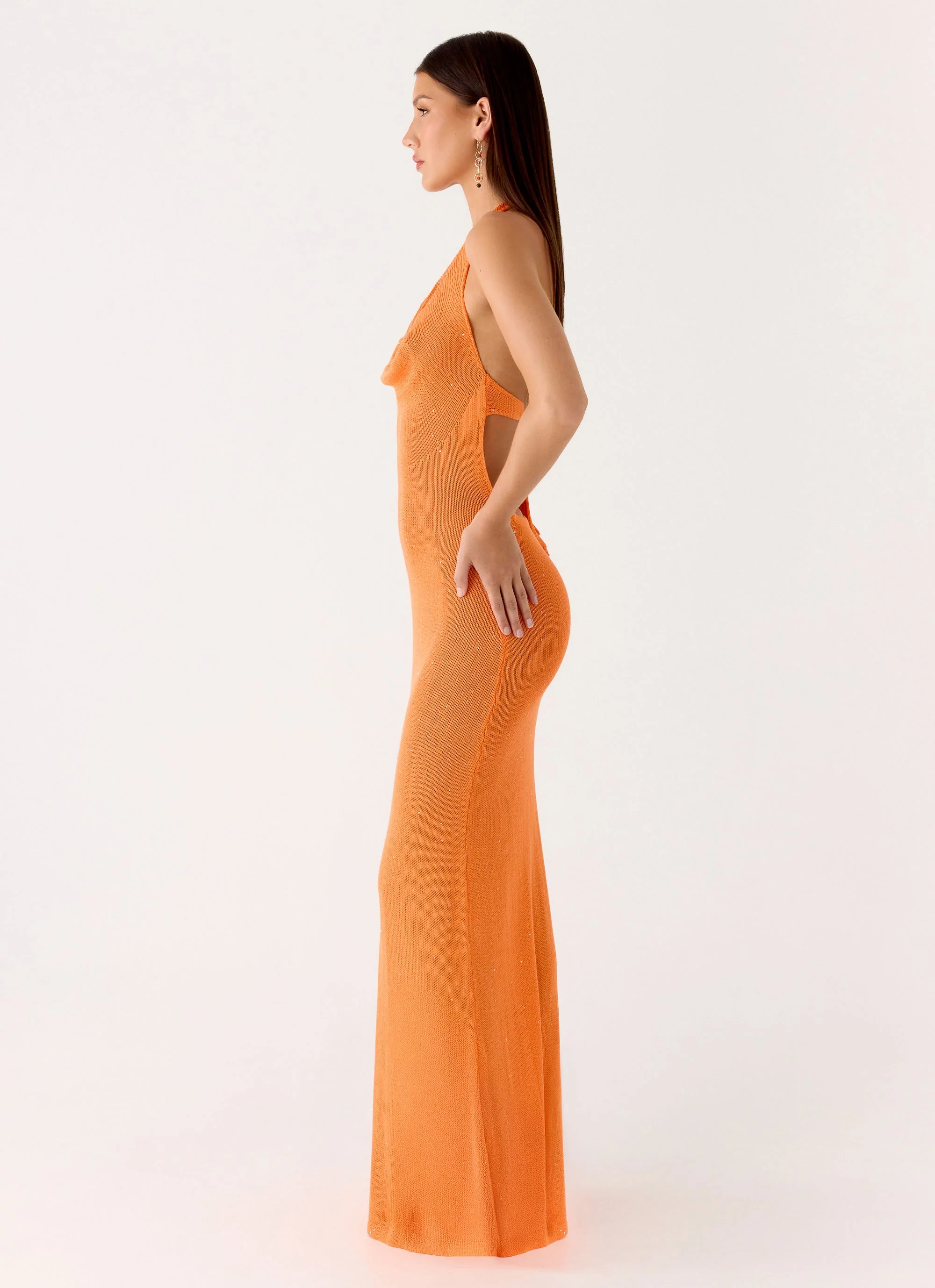 Delfina Cowl Knit Maxi Dress - Orange - Image 2