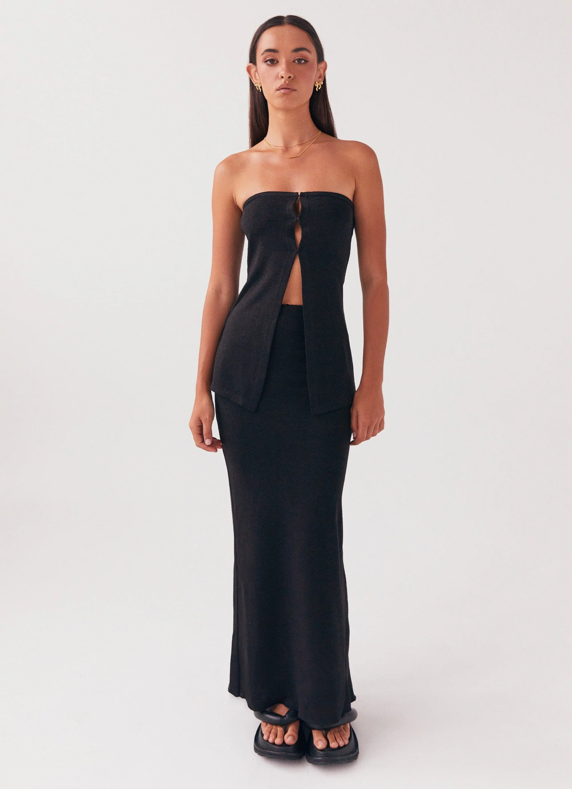 Delicate Lady Knit Maxi Skirt - Black - Image 2