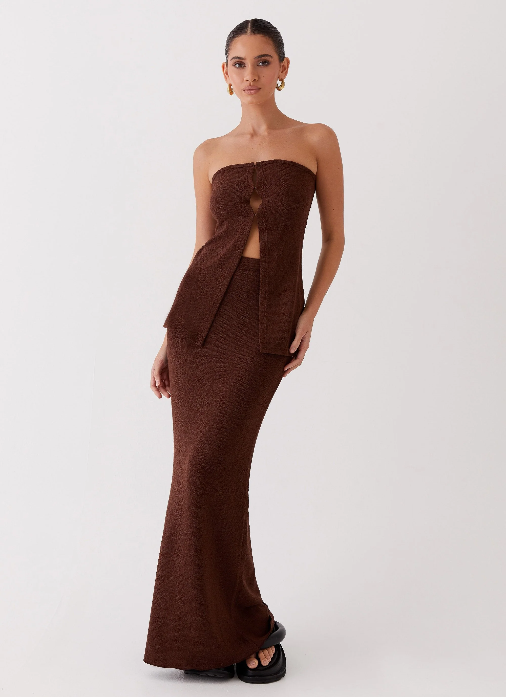 Delicate Lady Knit Maxi Skirt - Chocolate - Image 6