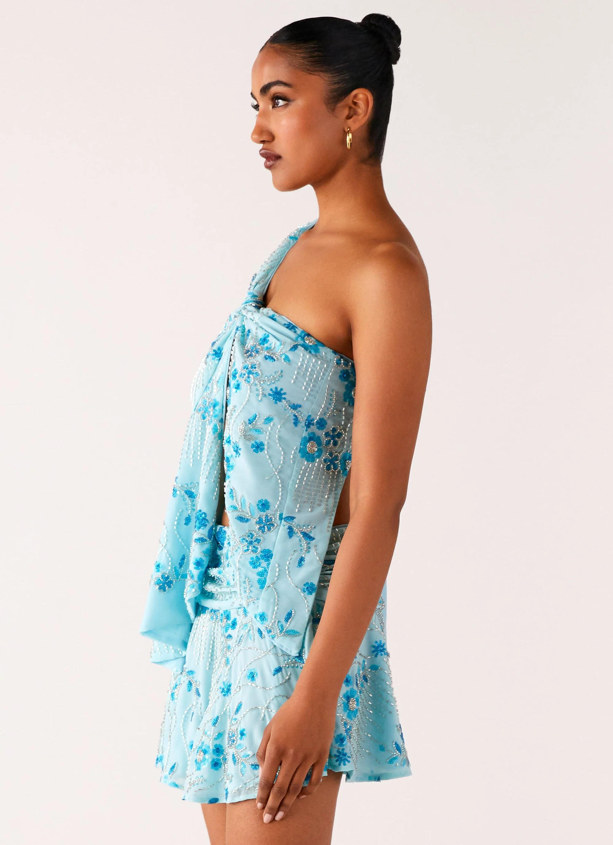 Delight Me Beaded Asymmetrical Top - Blue - Image 2
