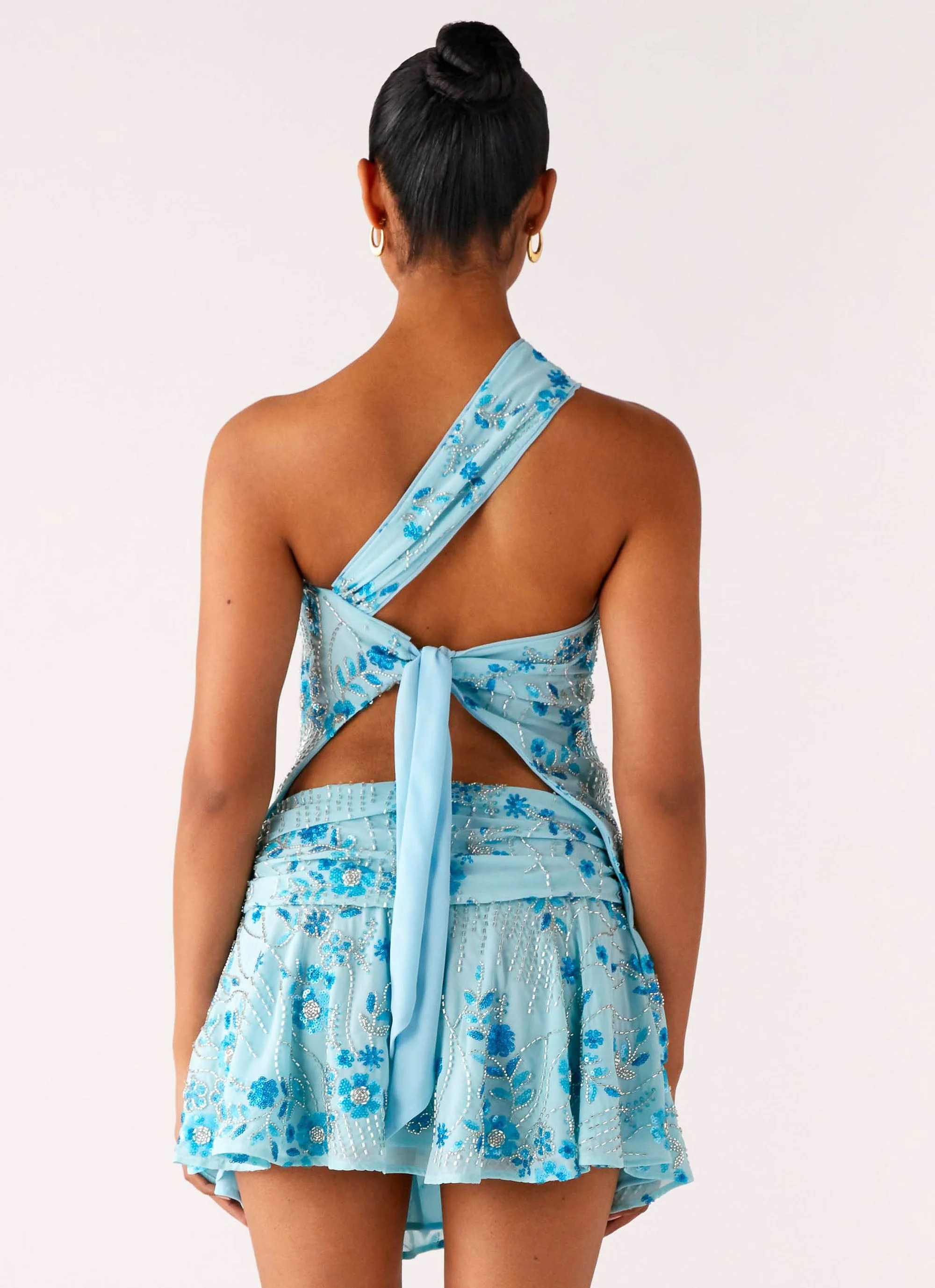 Delight Me Beaded Asymmetrical Top - Blue - Image 3