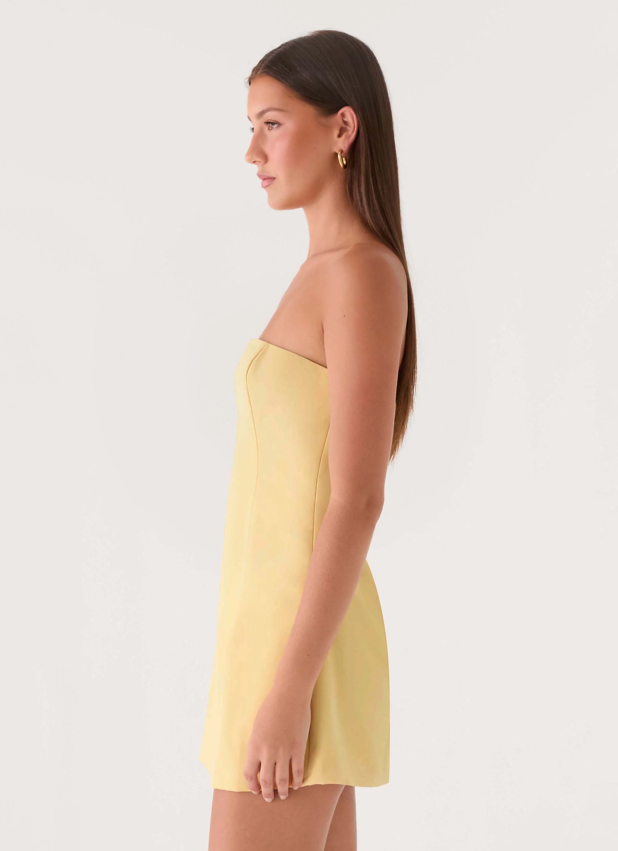 Della Strapless Mini Dress - Yellow - Image 3