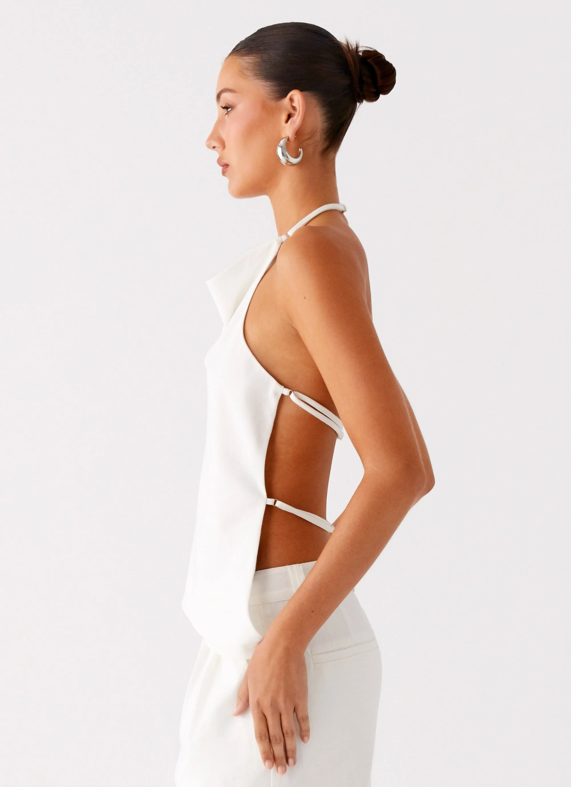 Delong Backless Linen Top - White - Image 2