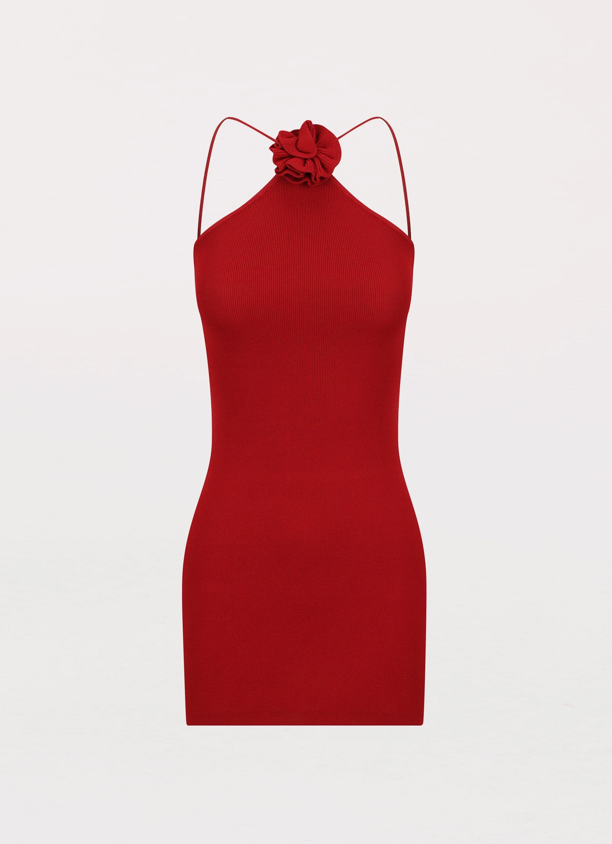 Delphi Rose Knit Mini Dress - Rouge Red - Image 3