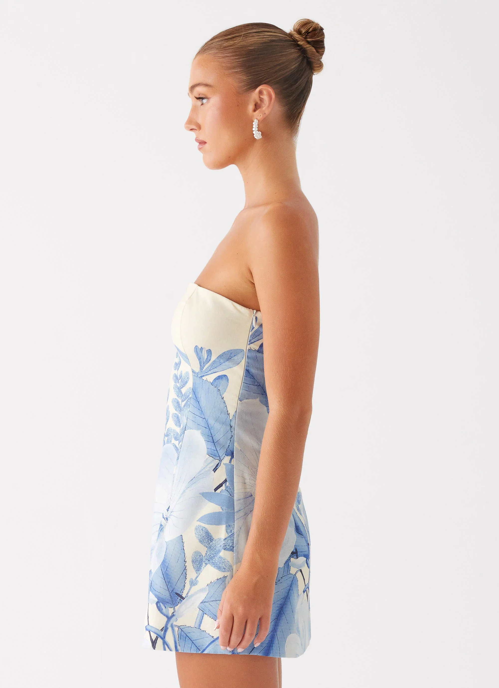 Denby Strapless Mini Dress - Blue Floral Print - Image 2