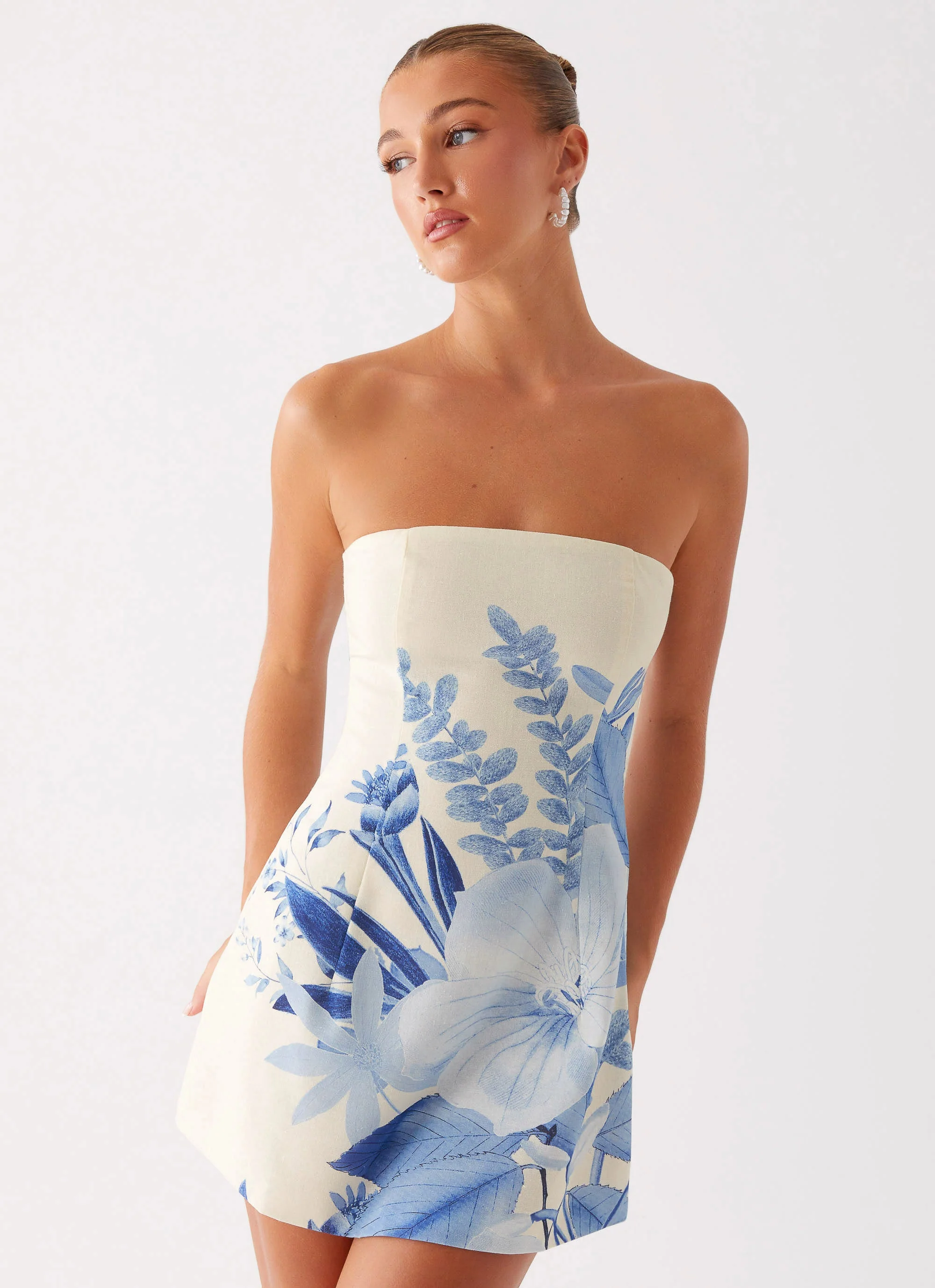 Denby Strapless Mini Dress - Blue Floral Print - Image 6